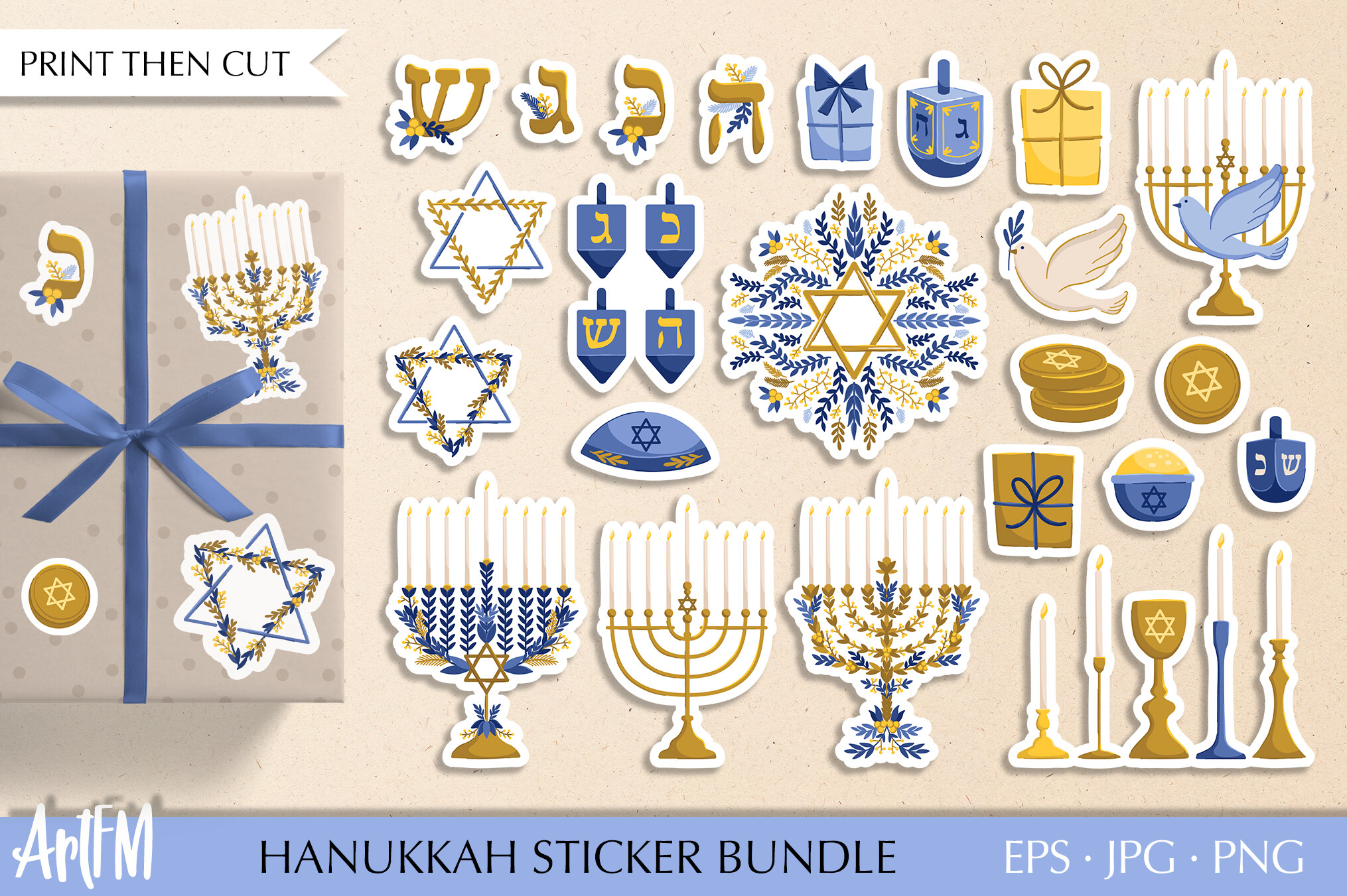 hanukkah stickers: Twenty-Three Hanukkah Symbol Stickers in Print and Vector Formats original product preview