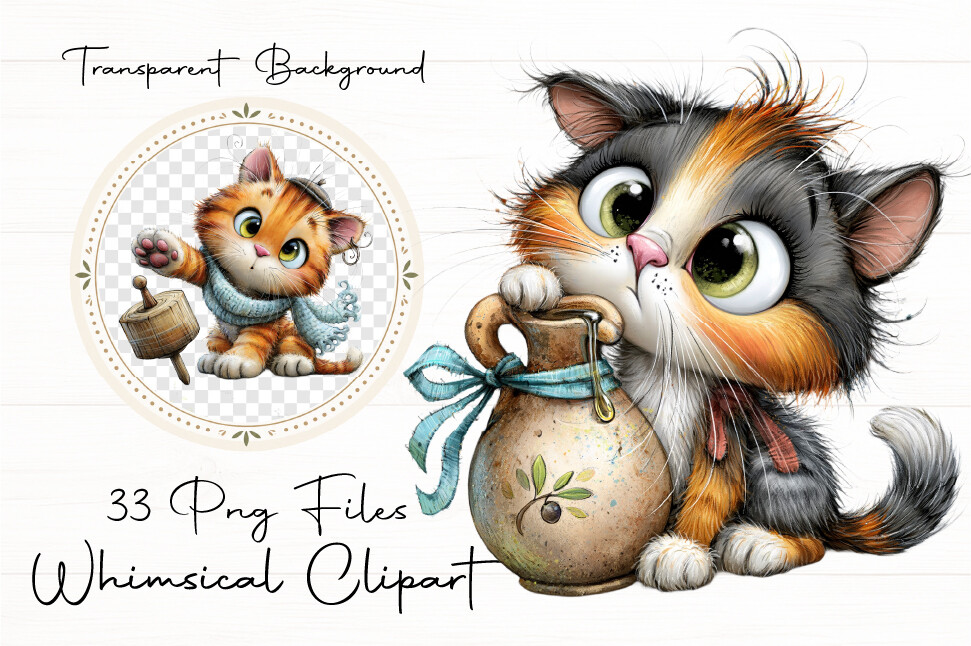 hanukkah stickers: Thirty-Three Transparent Hanukkah Cat PNGs for Custom Stickers original product preview