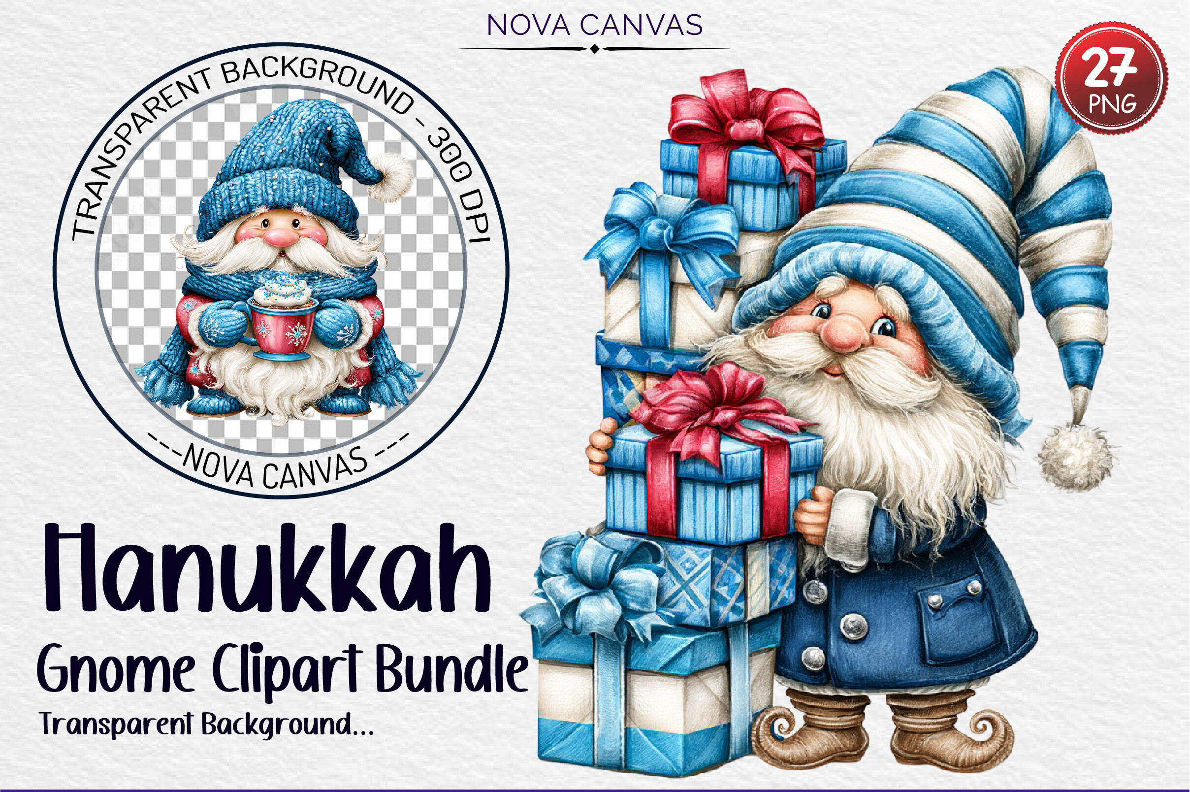 hanukkah stickers: Twenty-Seven Transparent Gnome Designs in Twelve-Inch Format original product preview