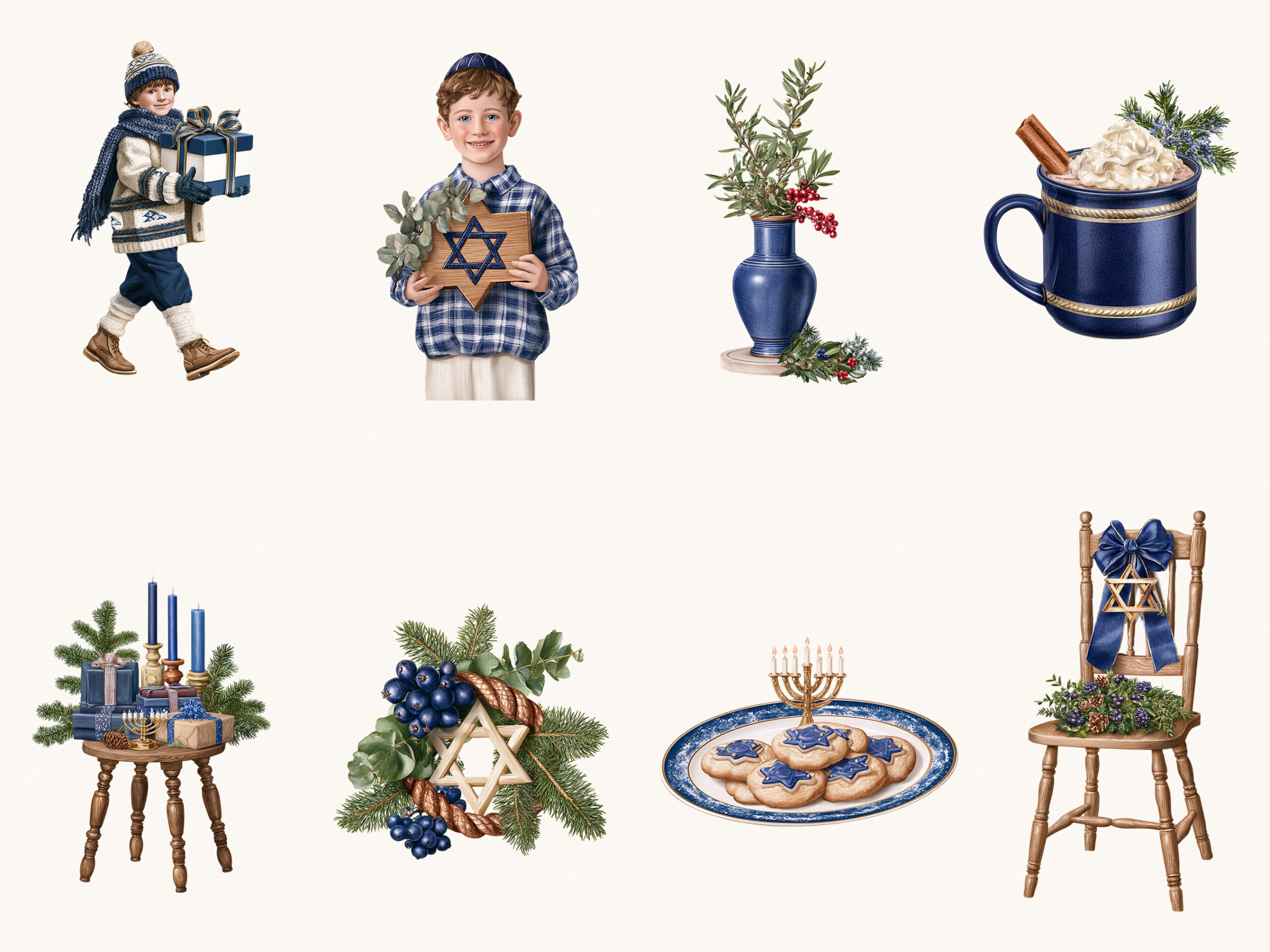 hanukkah stickers: One-Hundred-Thirty-Five Farmhouse-Style Hanukkah PNGs original product preview