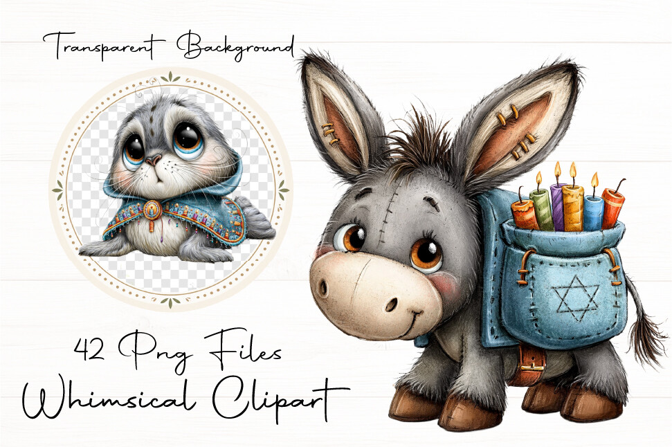 hanukkah stickers: Forty-Two Transparent Baby-Animal Hanukkah PNGs original product preview