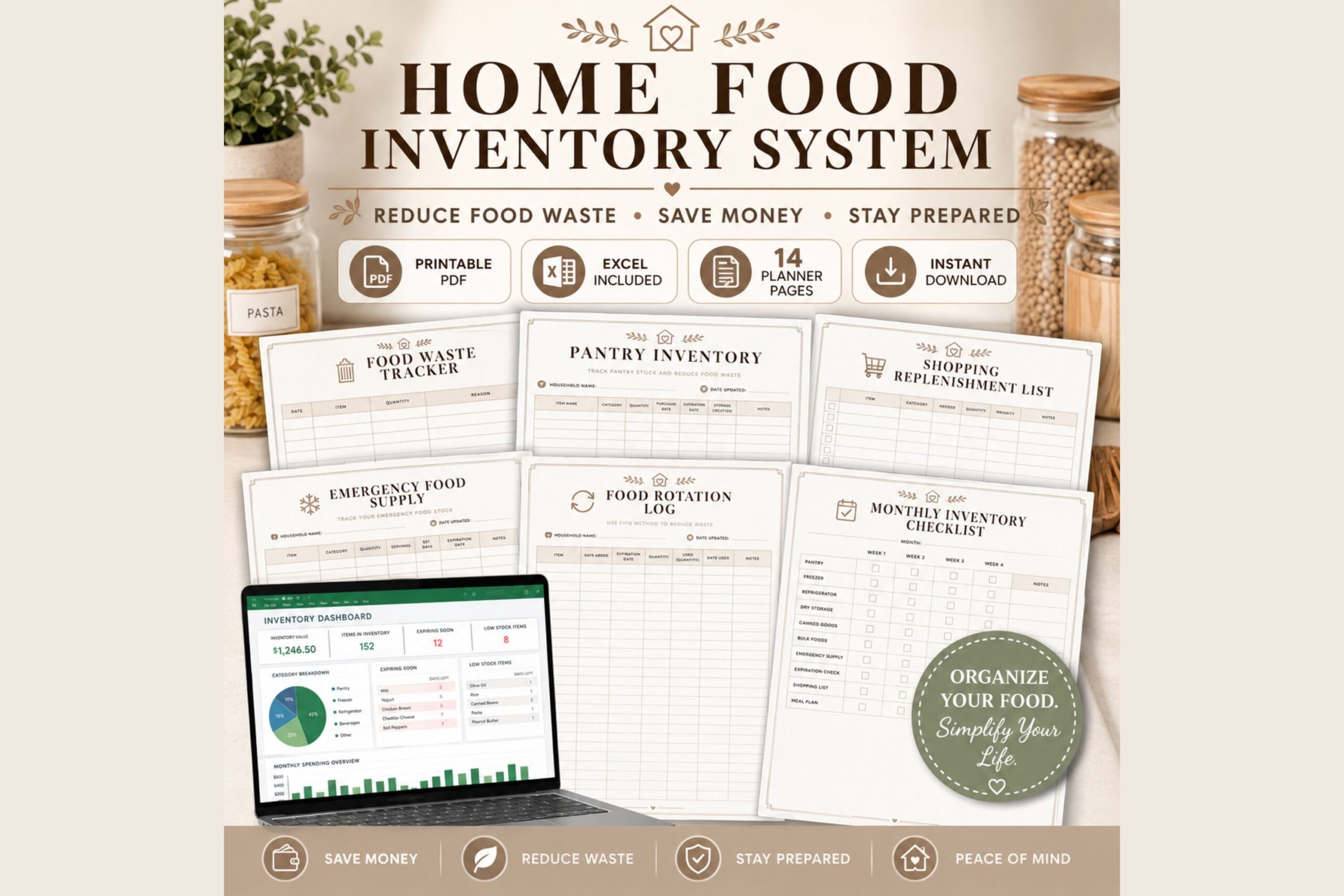 holiday pantry inventory: Fourteen Food-Inventory Pages with an Excel Dashboard original product preview