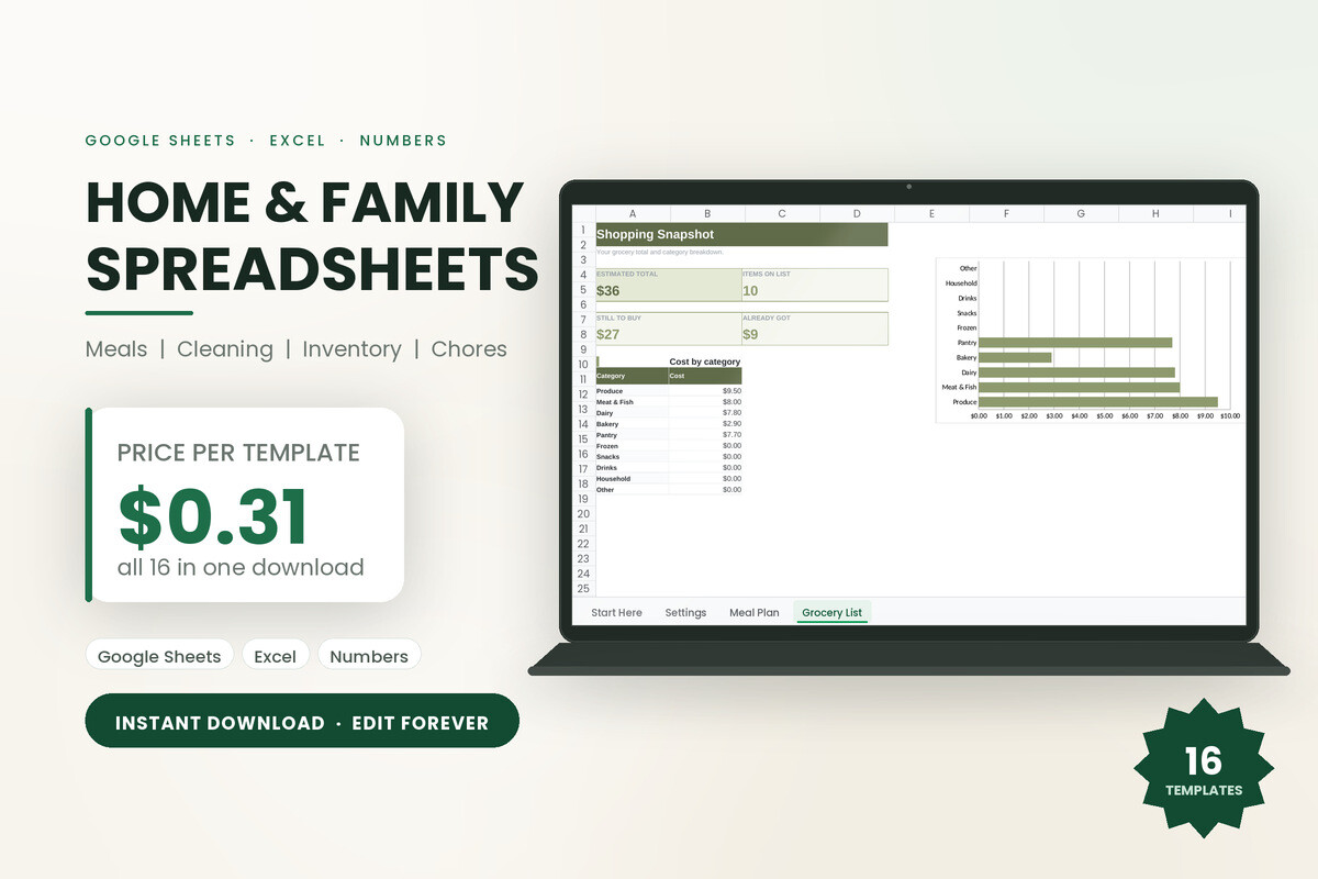 Home Inventory Planner: Home Organisation Spreadsheet Bundle