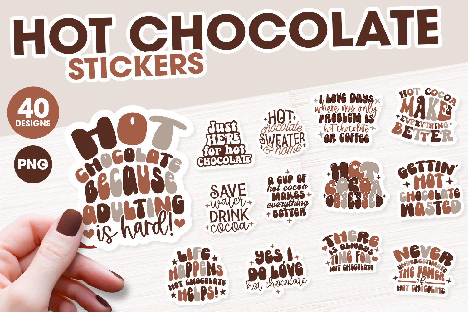 Hot Chocolate Stickers: Forty Cocoa Phrases and Illustrations as Individual PNGs original product preview