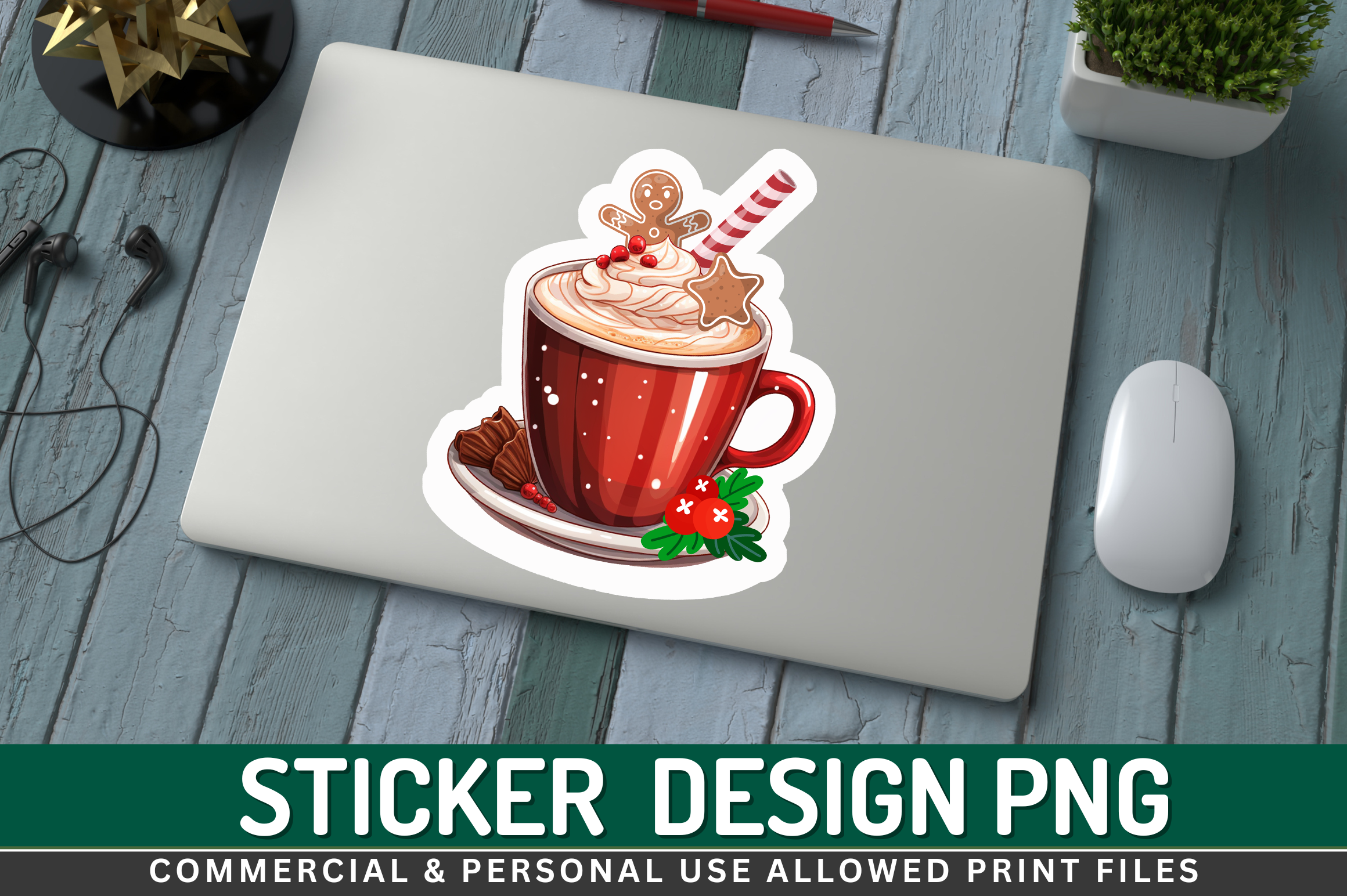 Hot Chocolate Stickers: One Festive Red Cocoa Mug PNG original product preview