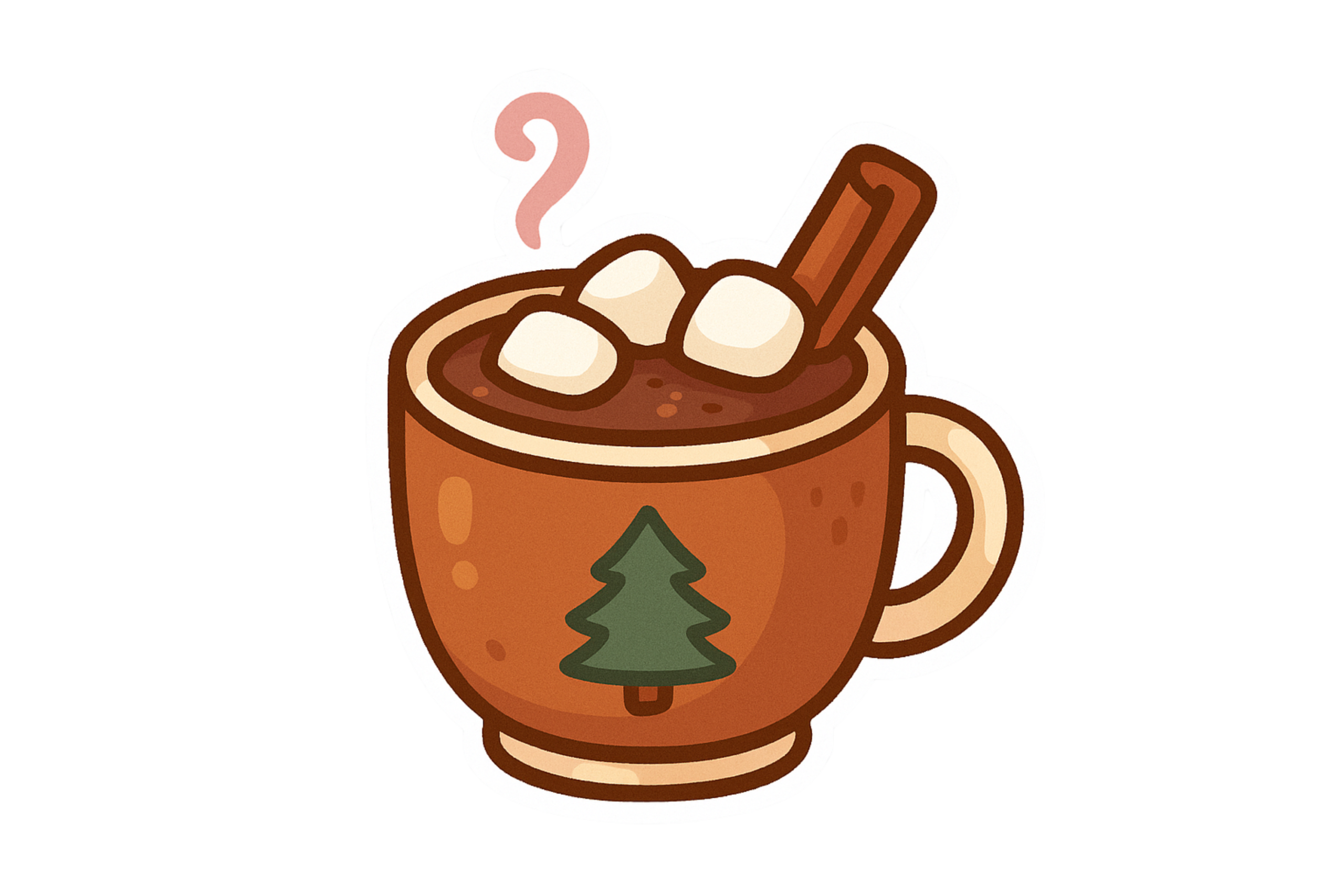 Hot Chocolate Stickers: Kawaii Cocoa Mug with a Tree Detail and White Border original product preview