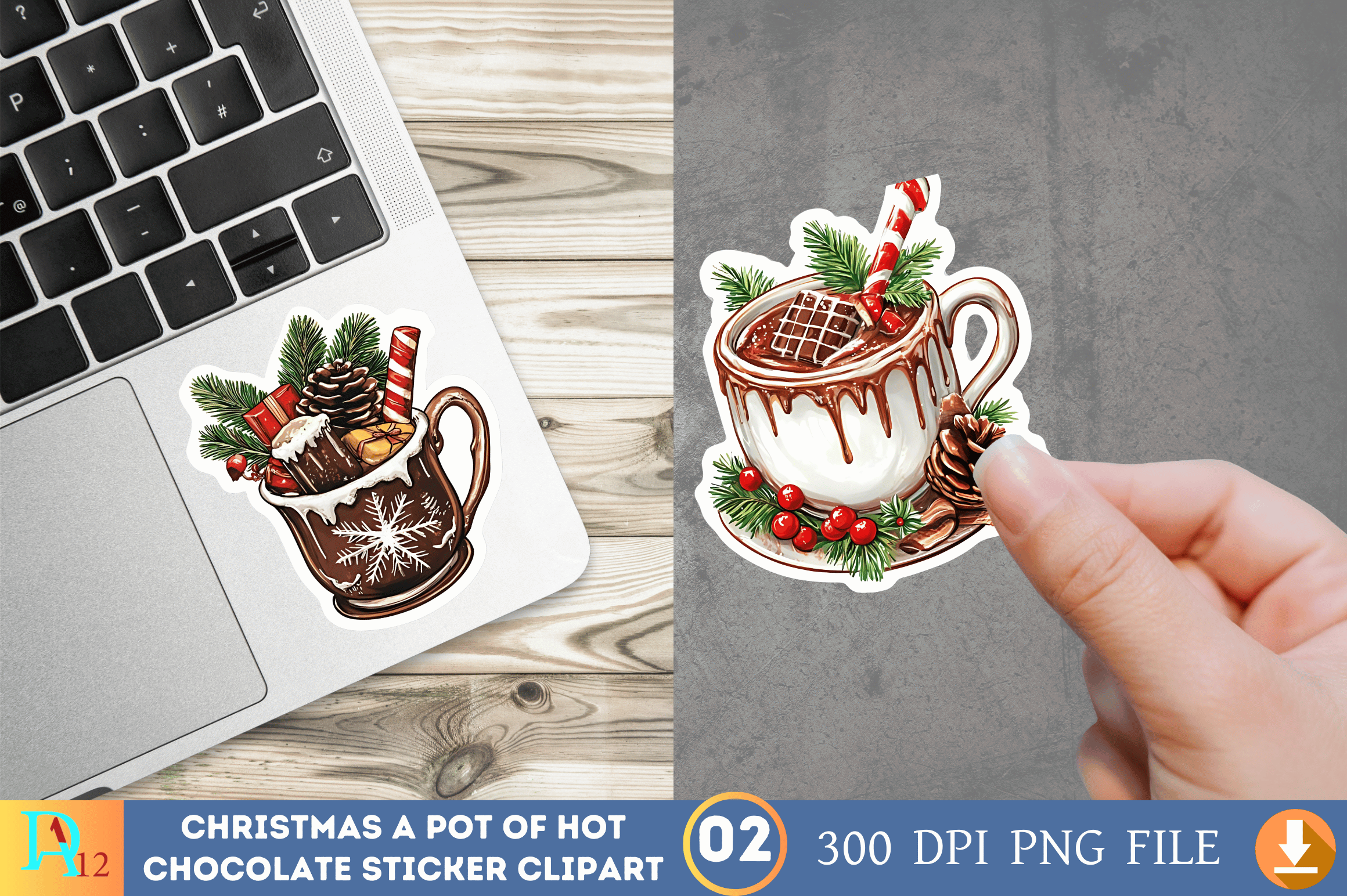 Hot Chocolate Stickers: Detailed Festive Cocoa Cup Clipart original product preview