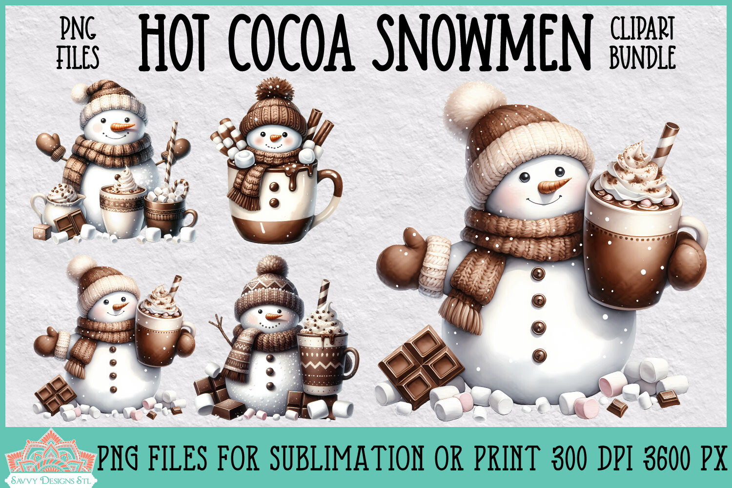 Hot Chocolate Stickers: Four Snowmen with Cocoa as PNG Clipart original product preview