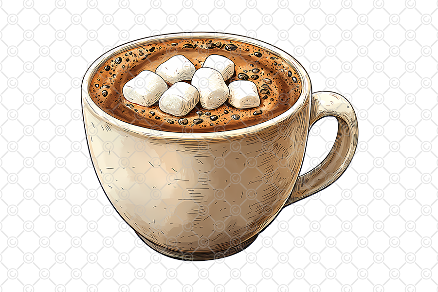 Hot Chocolate Stickers: Detailed Cocoa Cup PNG for a Single Winter Accent original product preview