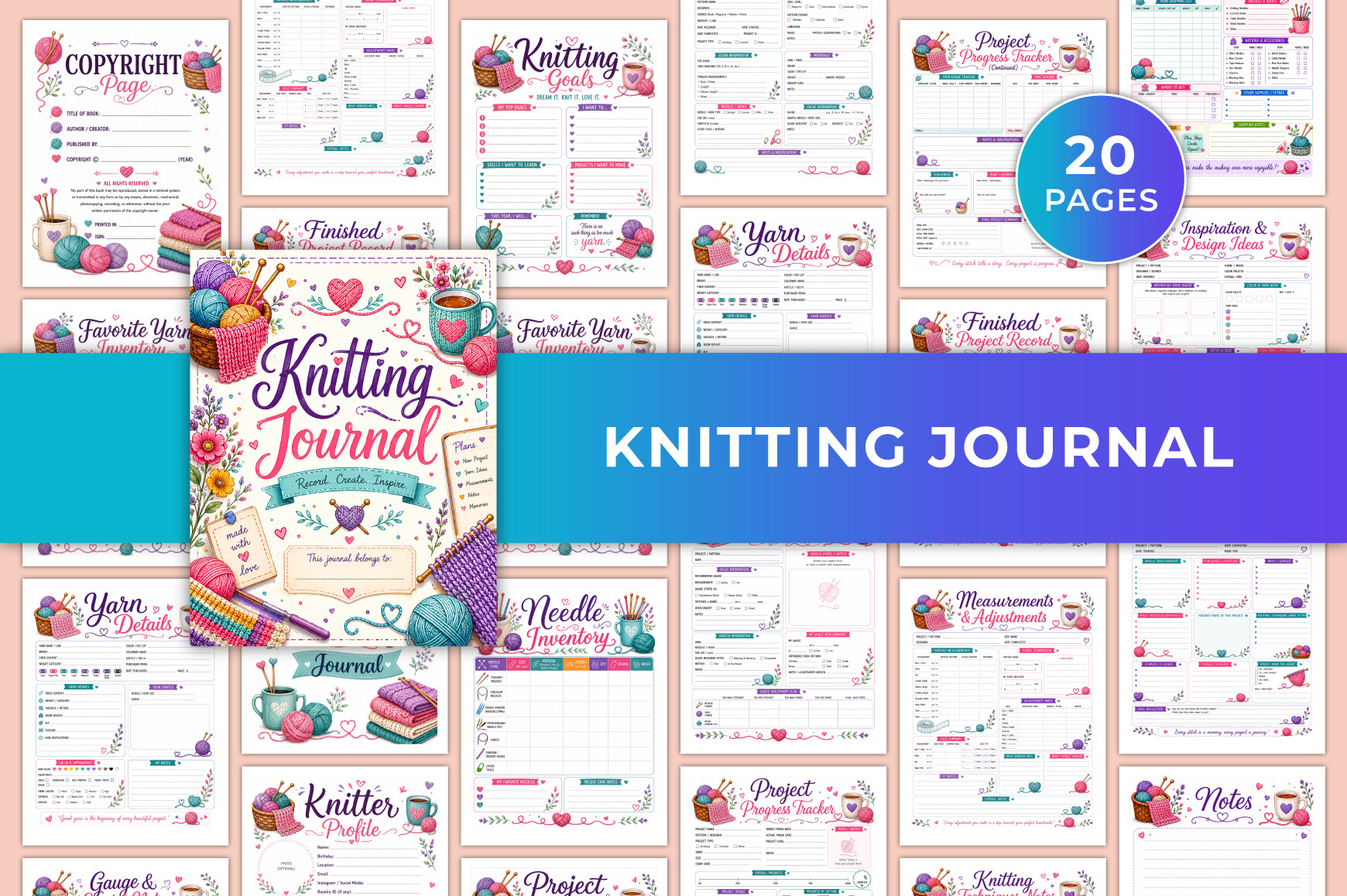 Knitting Planner: Twenty-Page Canva Knitting Journal with Gauge Notes original product preview