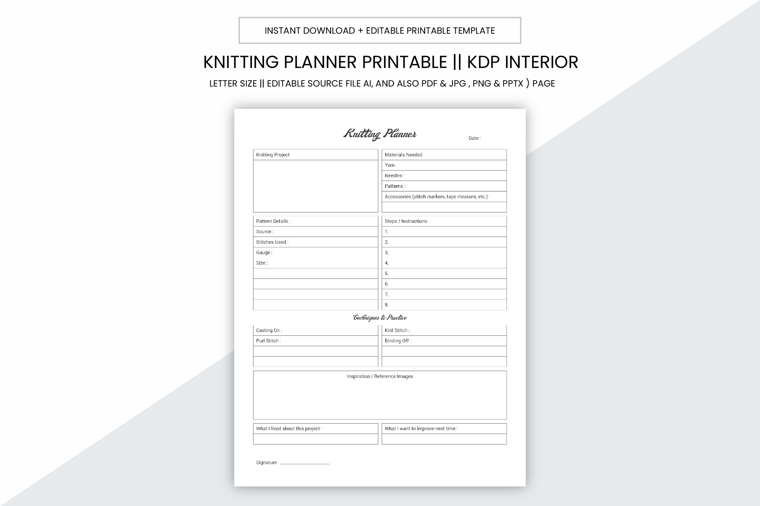 Knitting Planner: Letter-Size Knitting Interior with Five File Formats original product preview