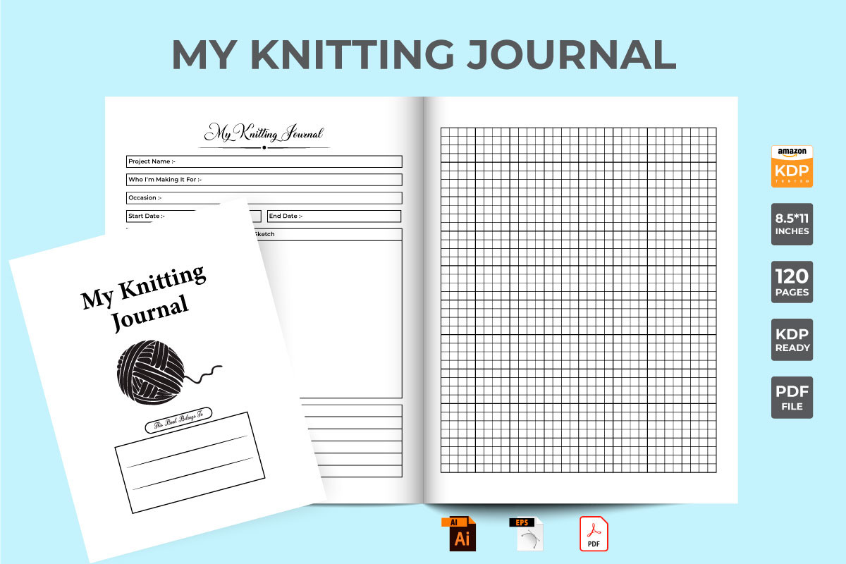 Knitting Planner: Knitting Journal with Editable AI and EPS Sources original product preview