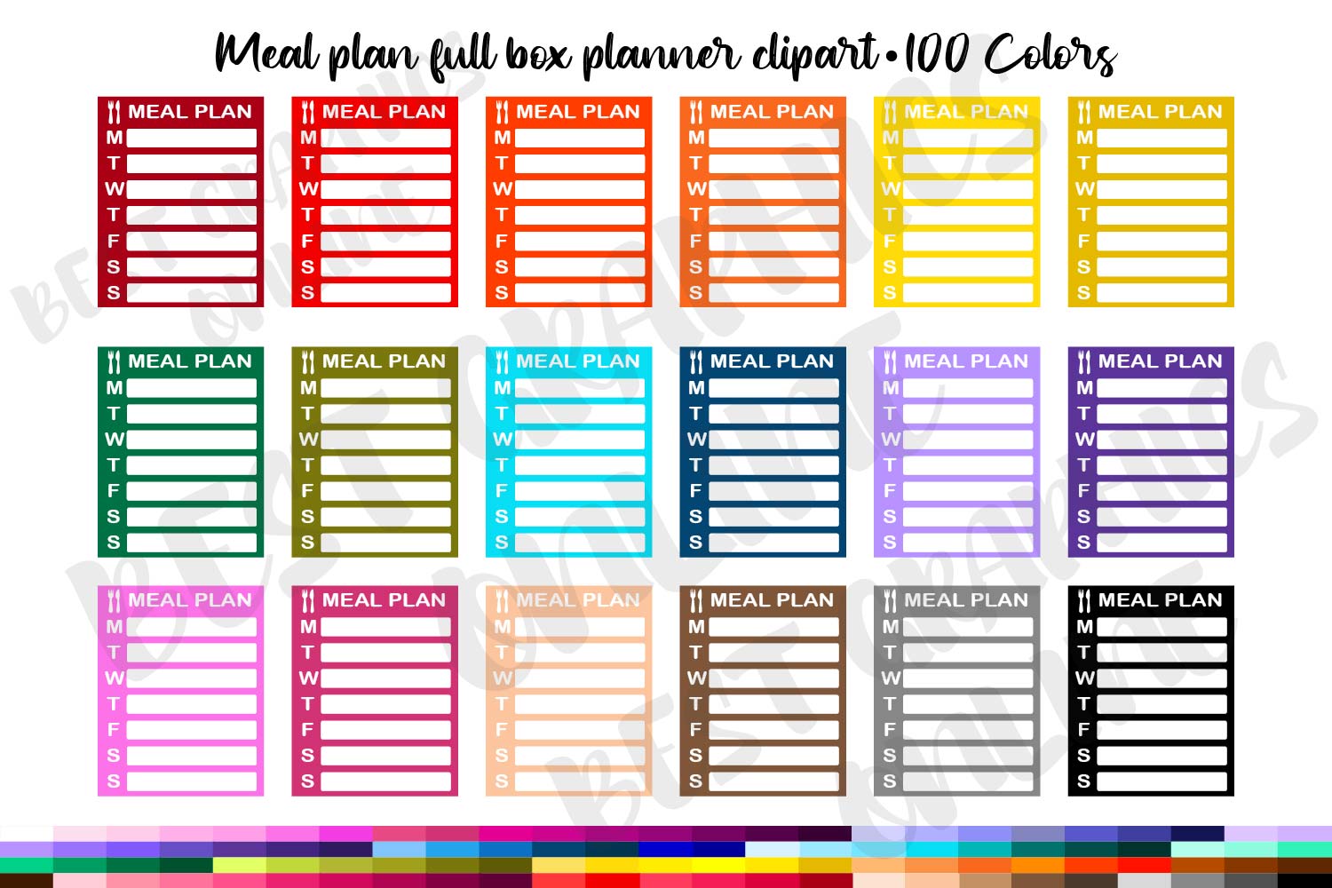 Meal Planner Stickers: 100 Meal Plan Tracker Full Box Clipart
