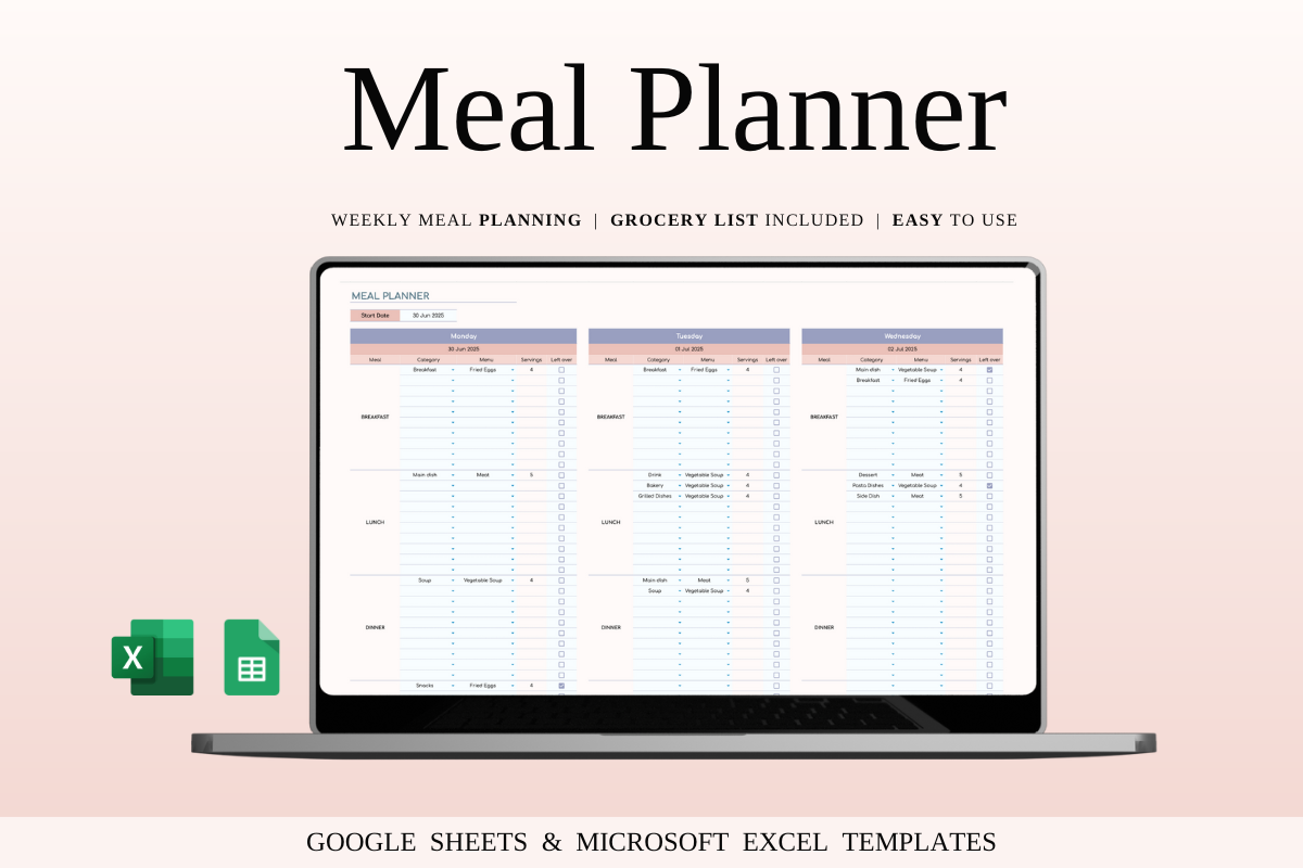 Meal Prep Planner — Meal Planner for Google Sheets & Excel by SpreadsheetsHub