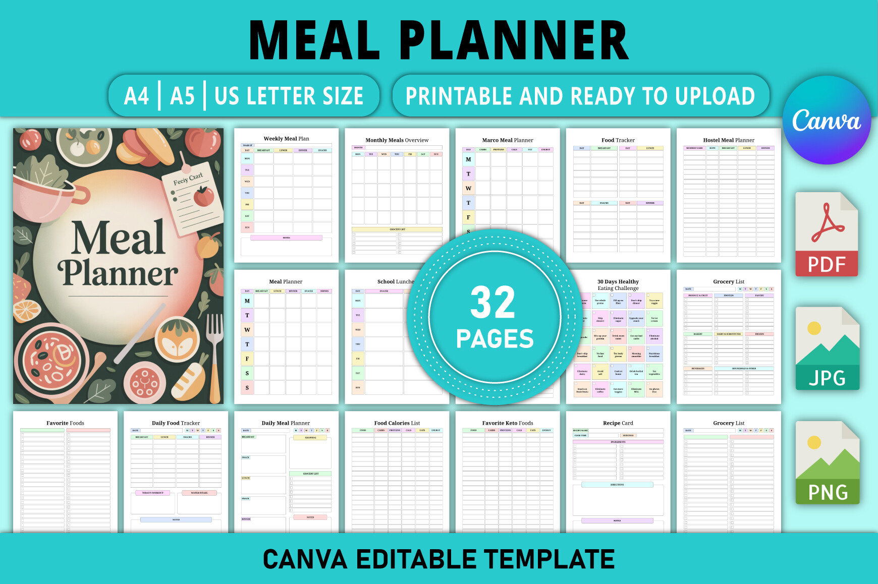 Meal Prep Planner — Editable Meal Planner Canva Template by Tabiya Studio