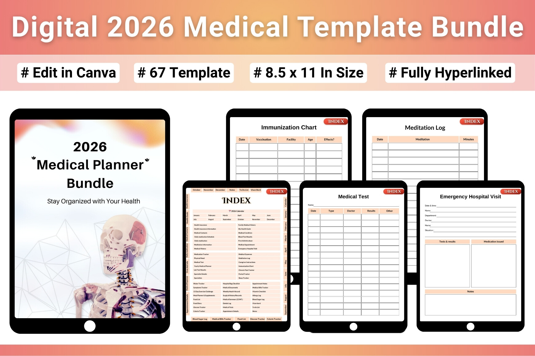 medication tracker: A Hyperlinked Medical Planner with Five Stated Paper Sizes original product preview