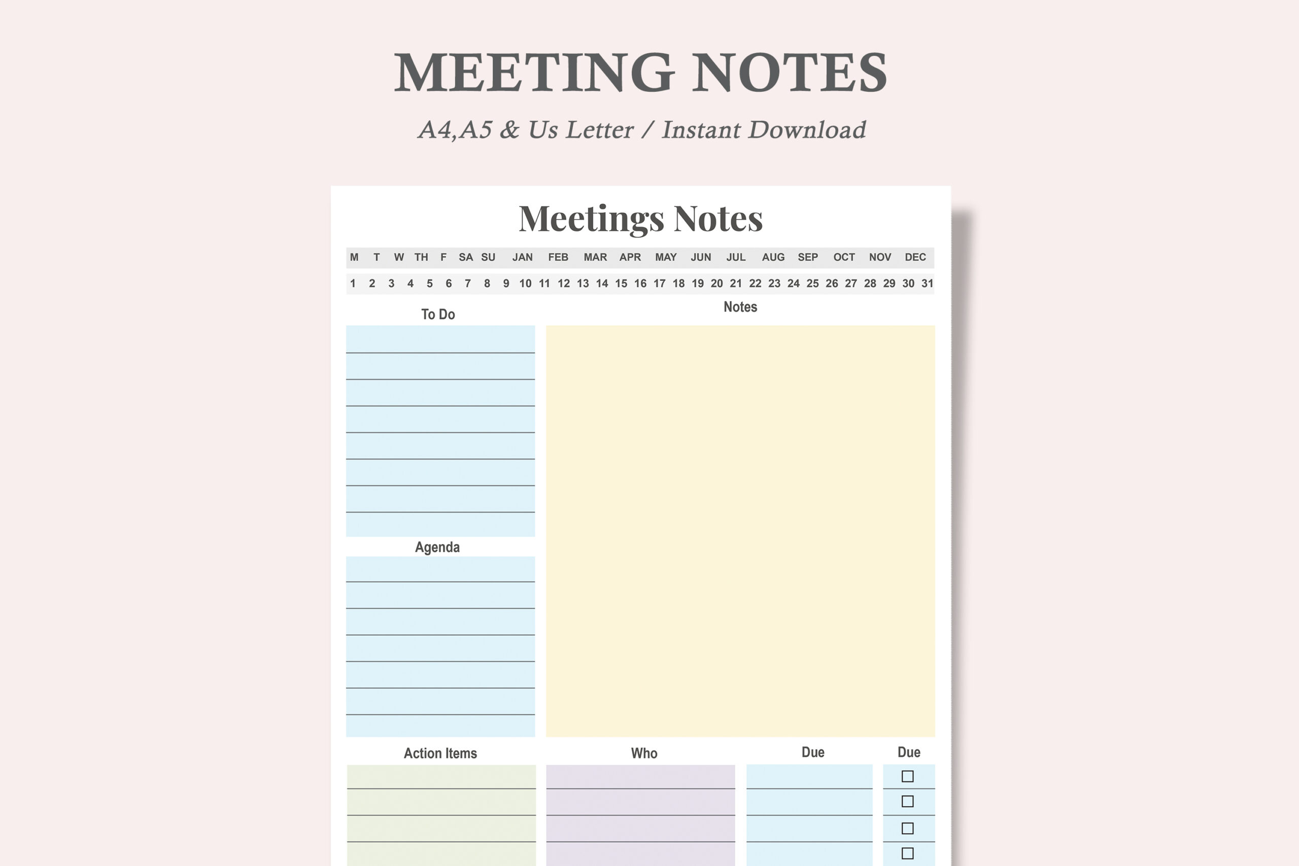 Meeting Notes: watercolortheme: Compact Meeting Notes Insert