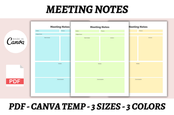 Meeting Notes: DIGITAL PRINT BOX: Colorful Editable Meeting Notes