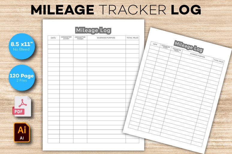 mileage tracker: A Letter-Size Mileage Log with PDF and Illustrator Files original product preview
