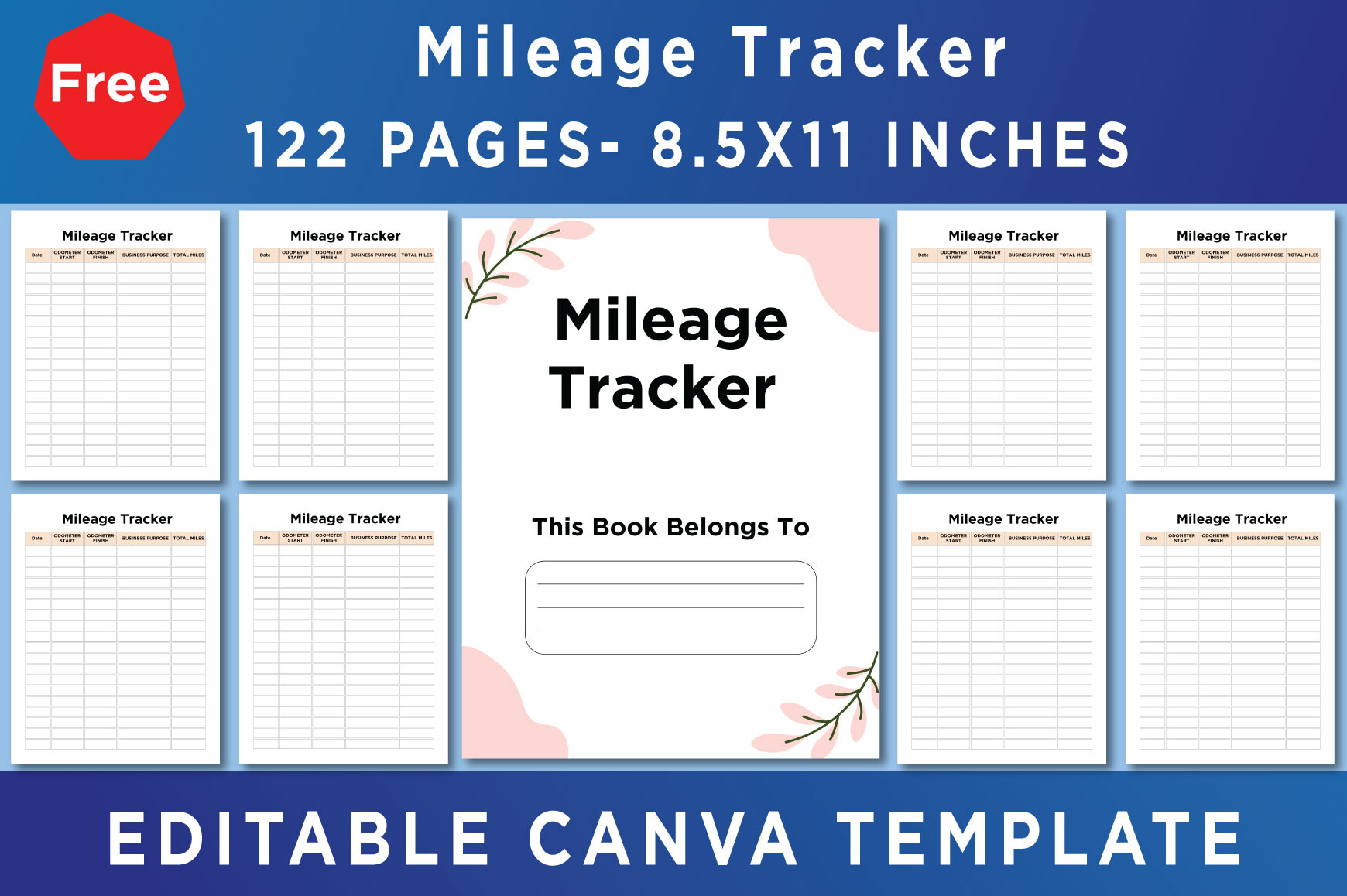 mileage tracker: Canva Mileage Pages with PDF and Image Exports original product preview
