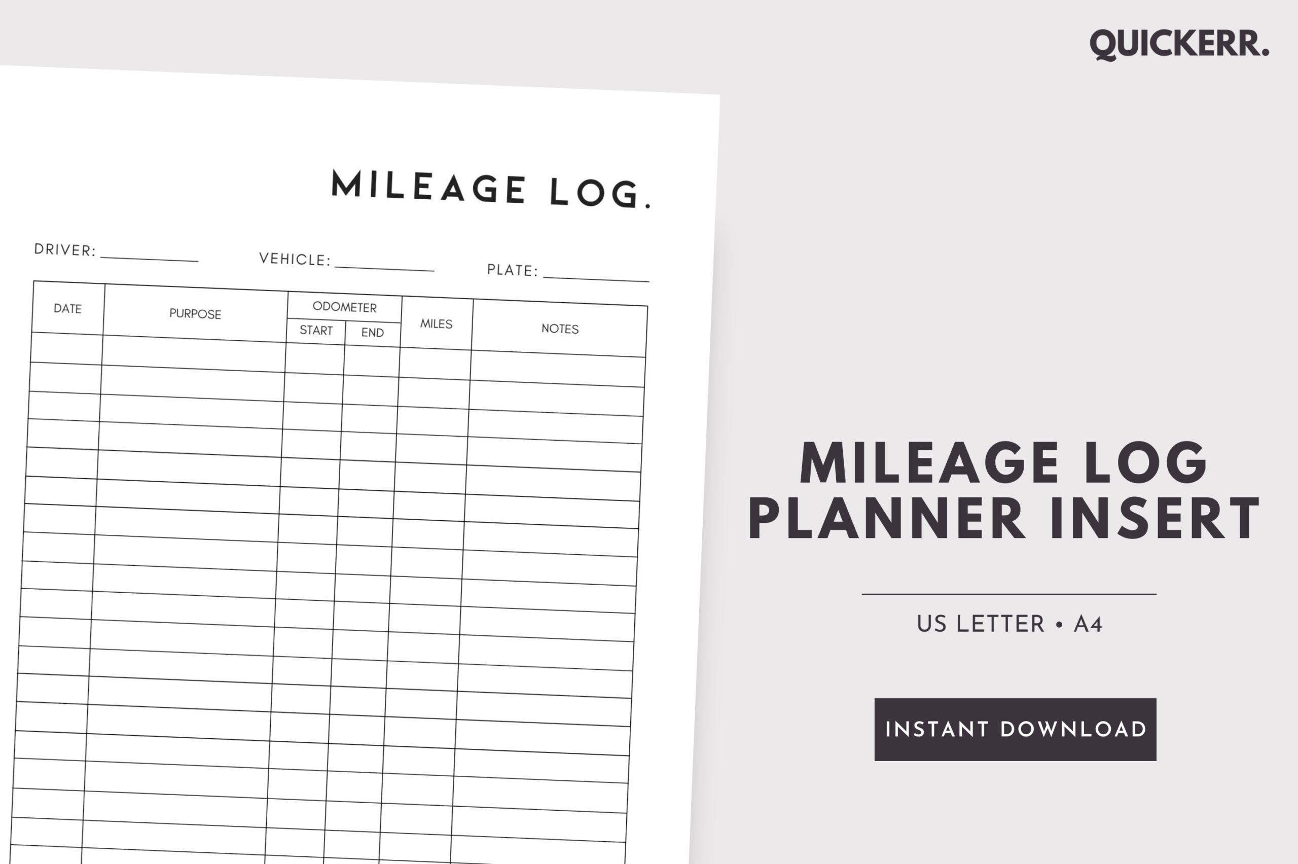 mileage tracker: A Simple Undated Mileage Insert in A4 and Letter original product preview