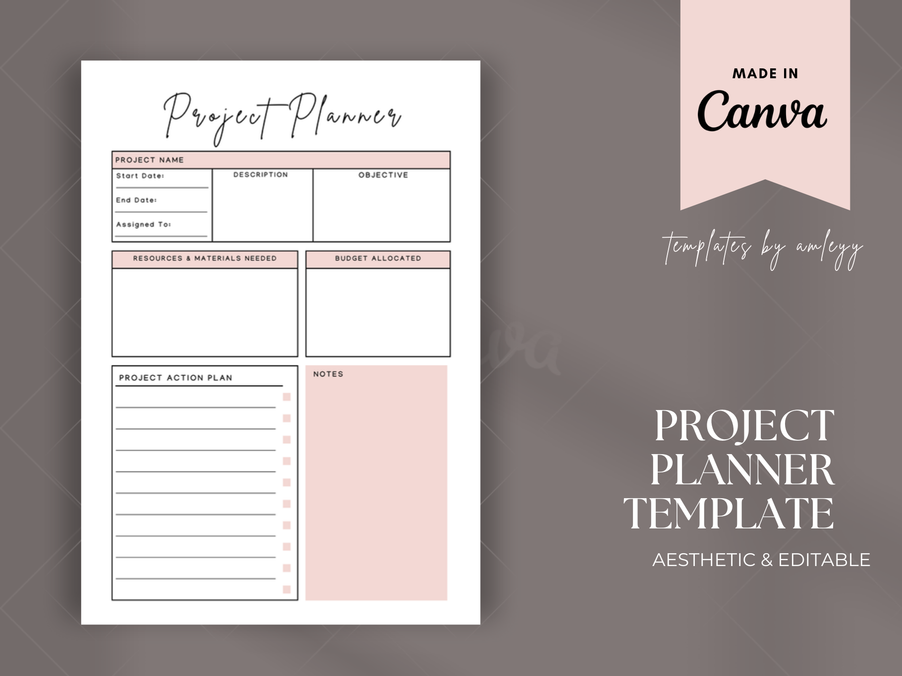 Project Planner — Minimal Canva Project Planner by Templates by amleyy