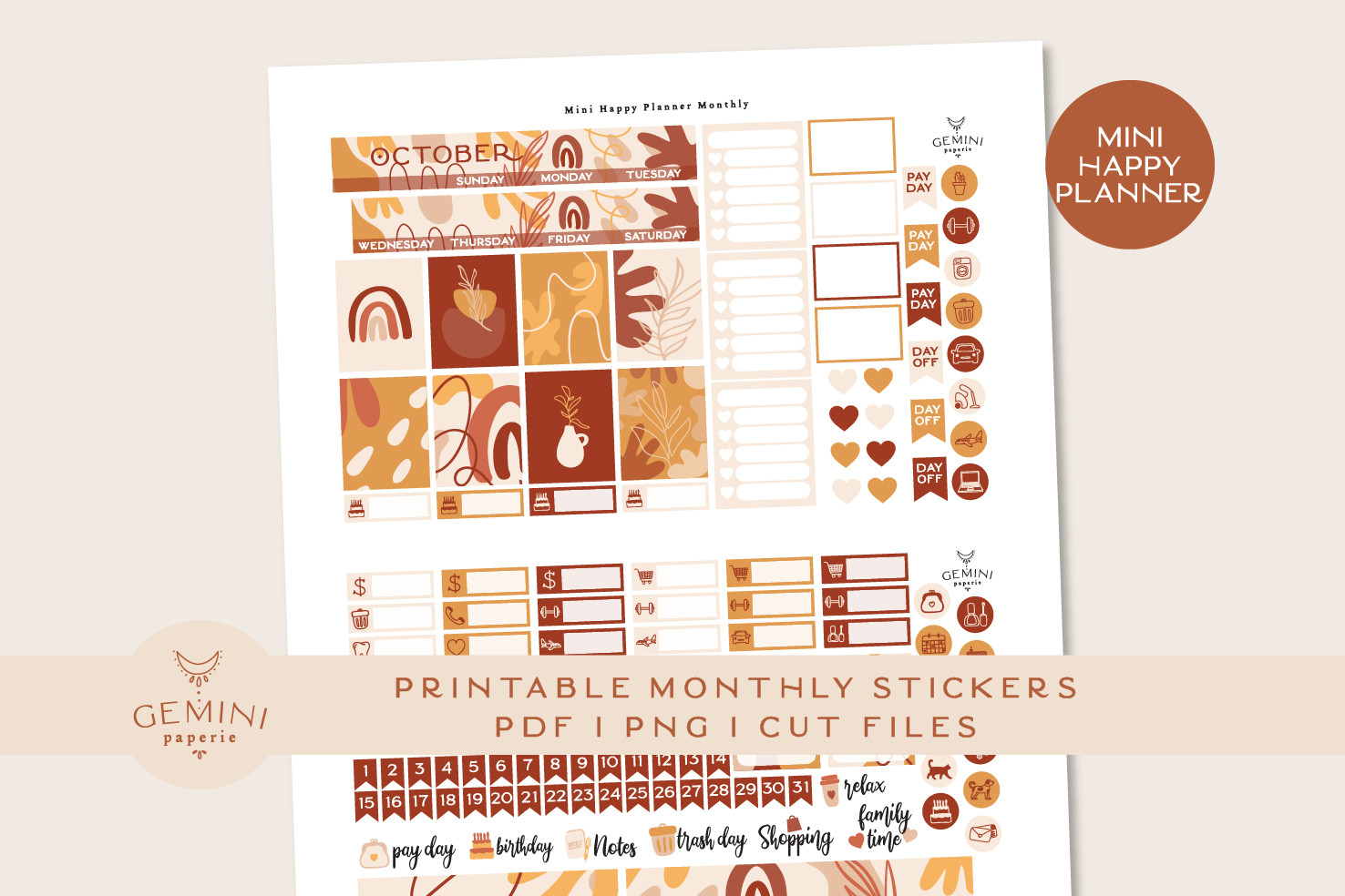 Monthly Planner Stickers: Mini Happy Planner Monthly Kit
