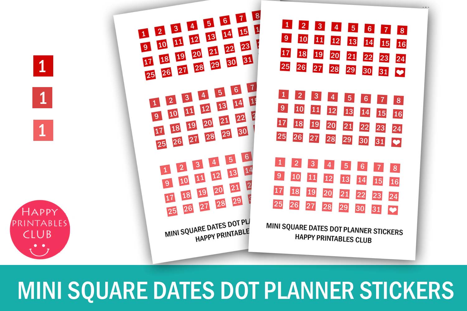Monthly Planner Stickers: Mini Square Date Stickers: Calendar Numbers