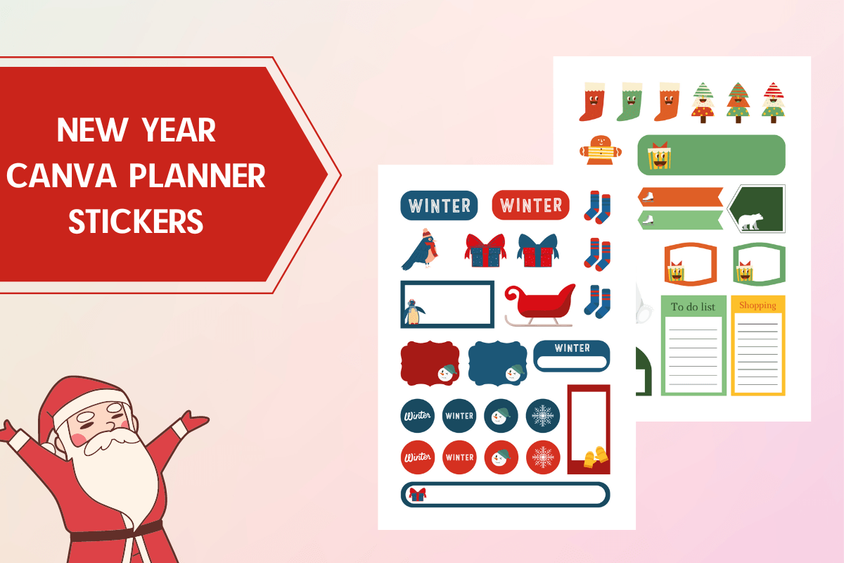 new year planner stickers: Editable Seasonal Stickers with a Free Canva Template original product preview
