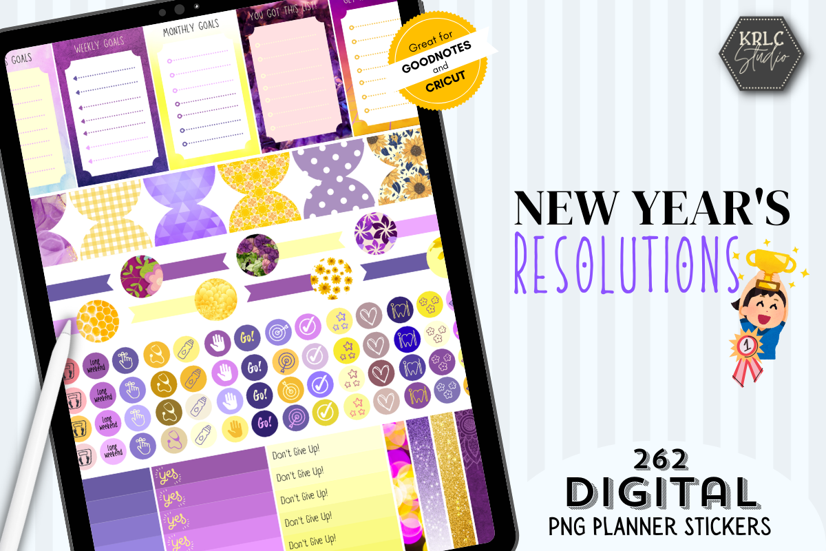 new year planner stickers: 262 Individual Motivational PNG Stickers for Goal Planning original product preview