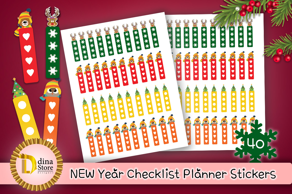 new year planner stickers: Forty Checklist Stickers on a US Letter Sheet original product preview