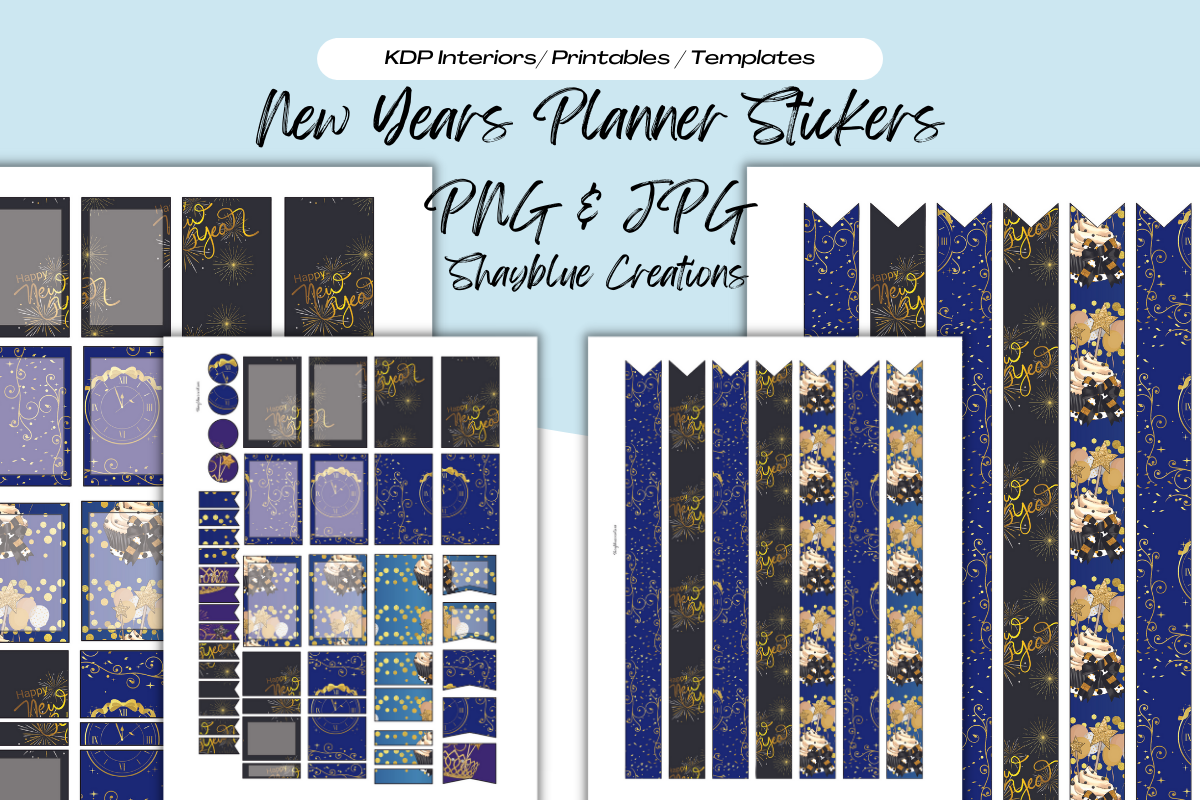 new year planner stickers: Patterned Sticker Sheets Supplied as PNG and JPG original product preview