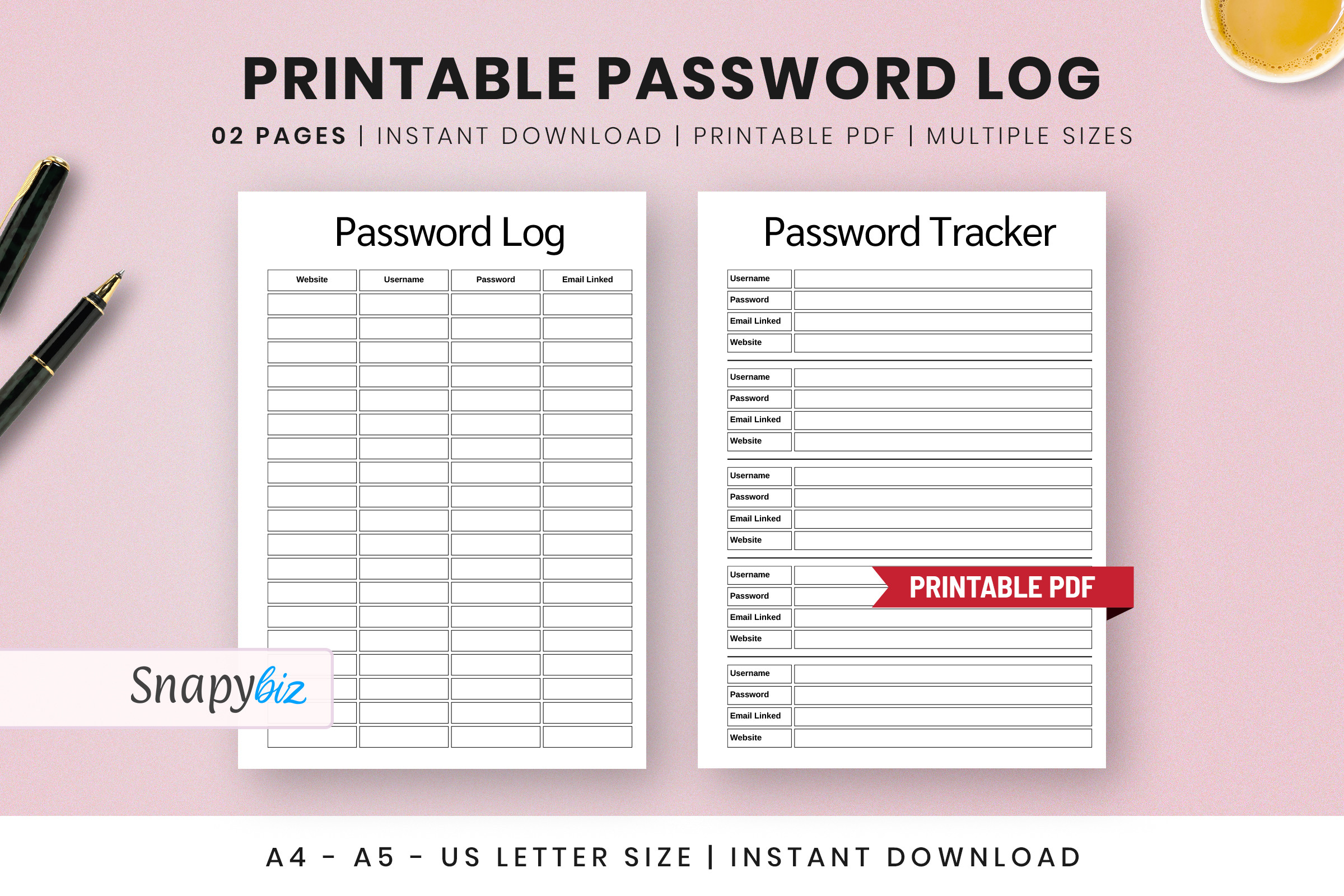 Password Tracker: Password Tracker: Printable and Fillable Sheet