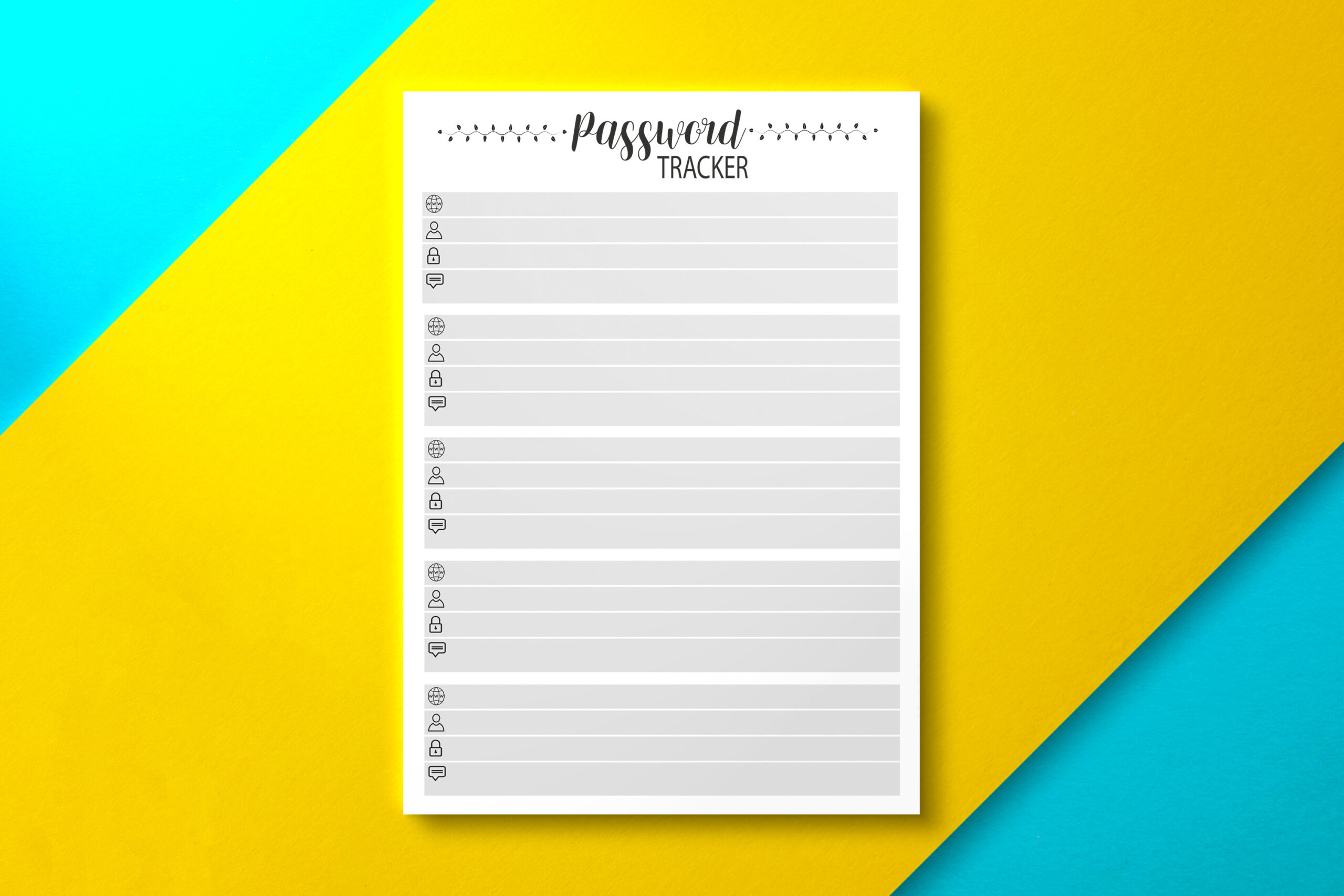 Password Tracker: Password Tracker Template: Five Paper Sizes