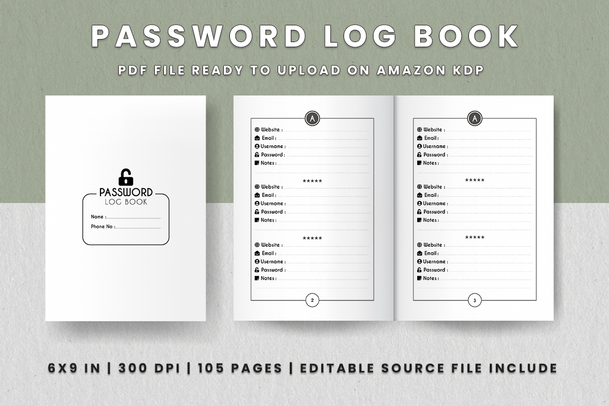Password Tracker: Alphabetical Password Log: Affinity Source Included