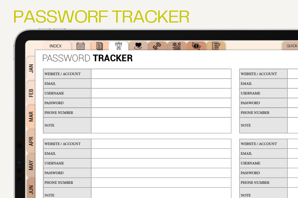Password Tracker: Password Tracker: Printable and Digital Record Pages