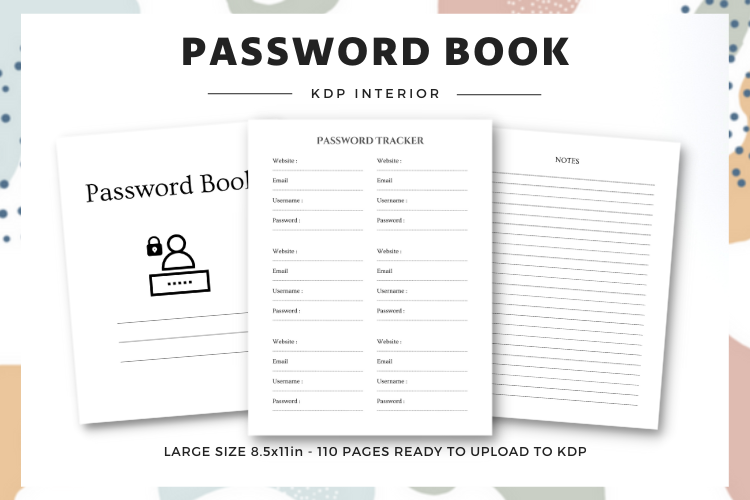 Password Tracker: Password Book Interior: Letter-Size Pages