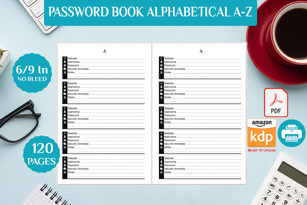Password Tracker: Alphabetical Password Book: Compact 6 by 9