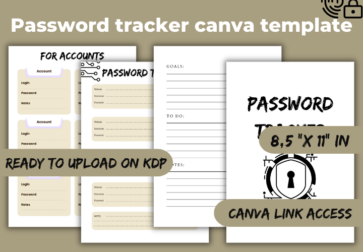 Password Tracker: Password Tracker Canva Template: Letter Size
