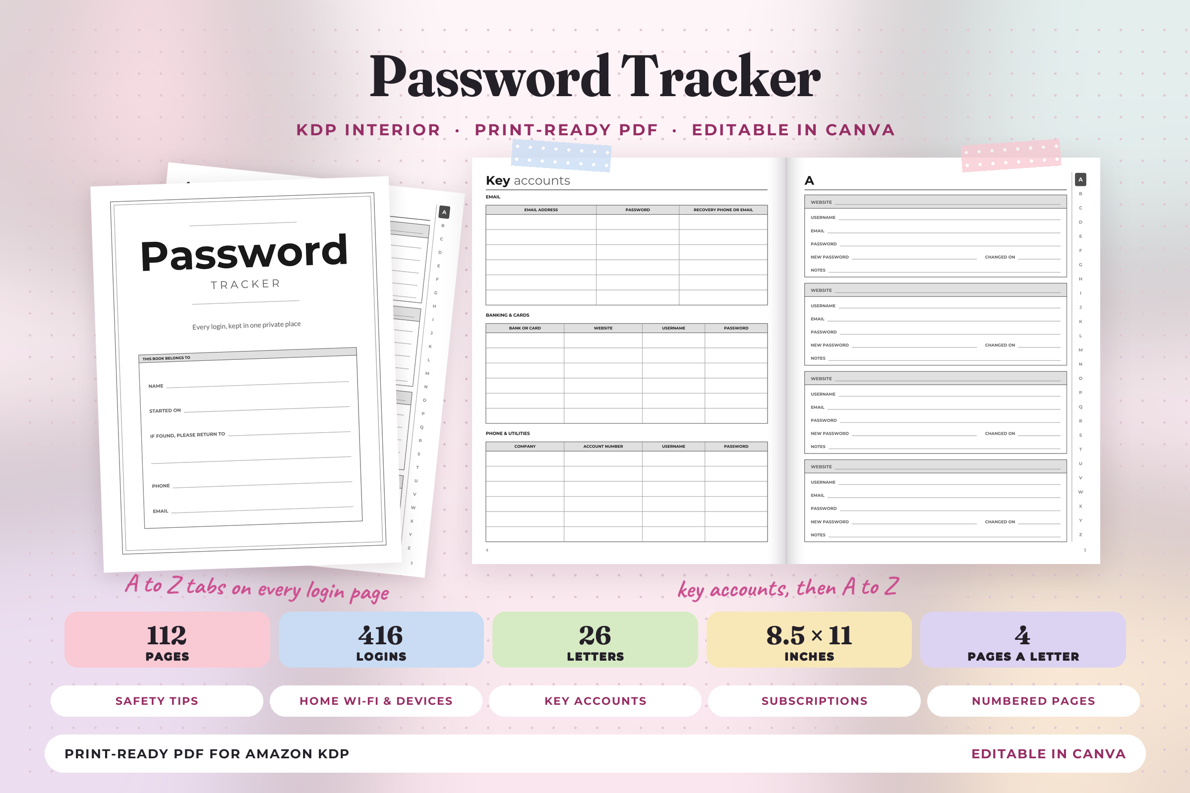 Password Tracker: A-to-Z Password Tracker: 112-Page Interior