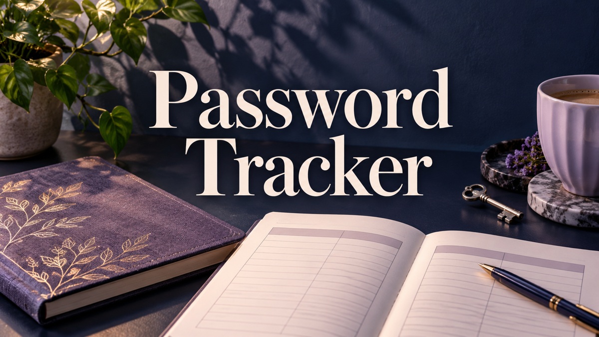Password Tracker with realistic planner and themed desk accessories