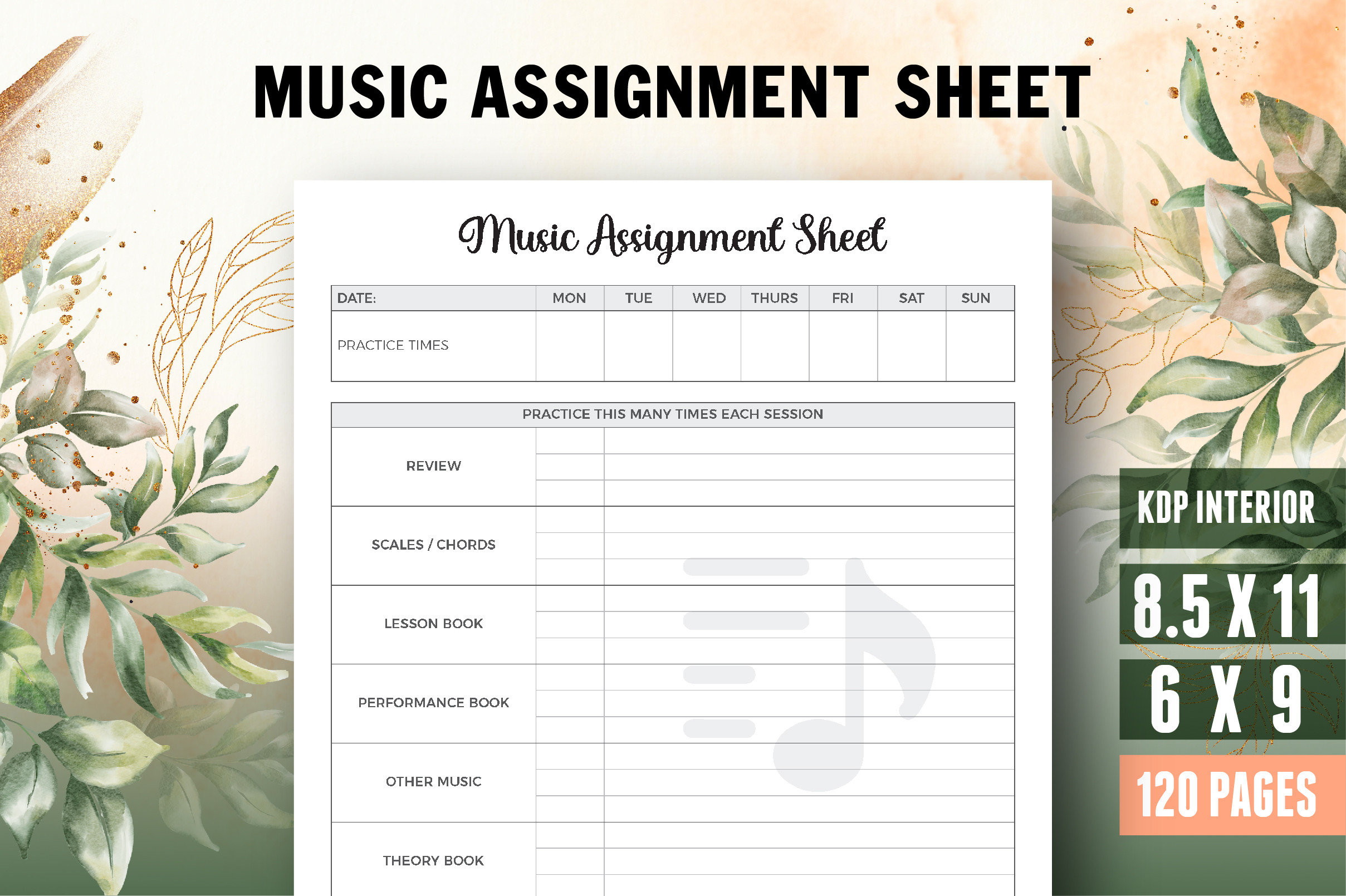 music practice journal: Music Assignment Sheets for Lesson Follow-Through original product preview
