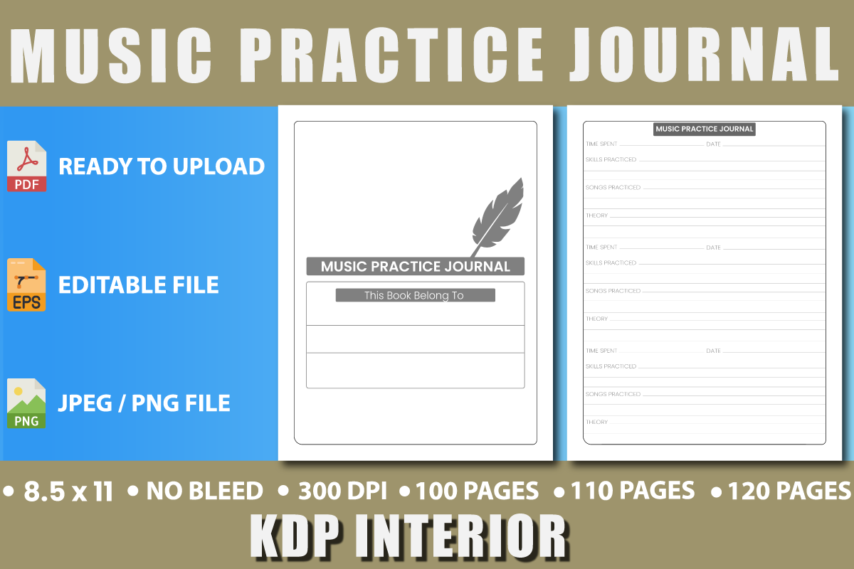 music practice journal: Large-Format Journal with Illustrator Source original product preview
