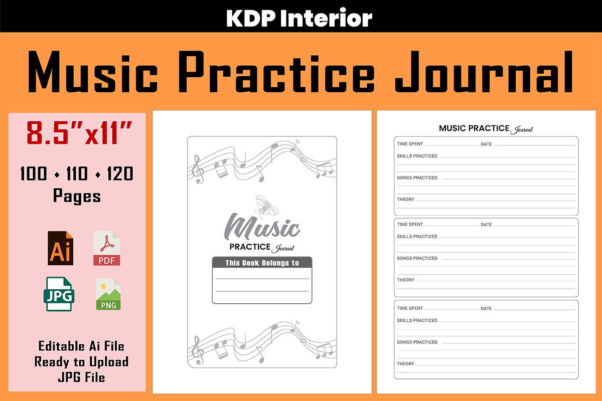 music practice journal: US Letter Journal with PNG and Vector Options original product preview