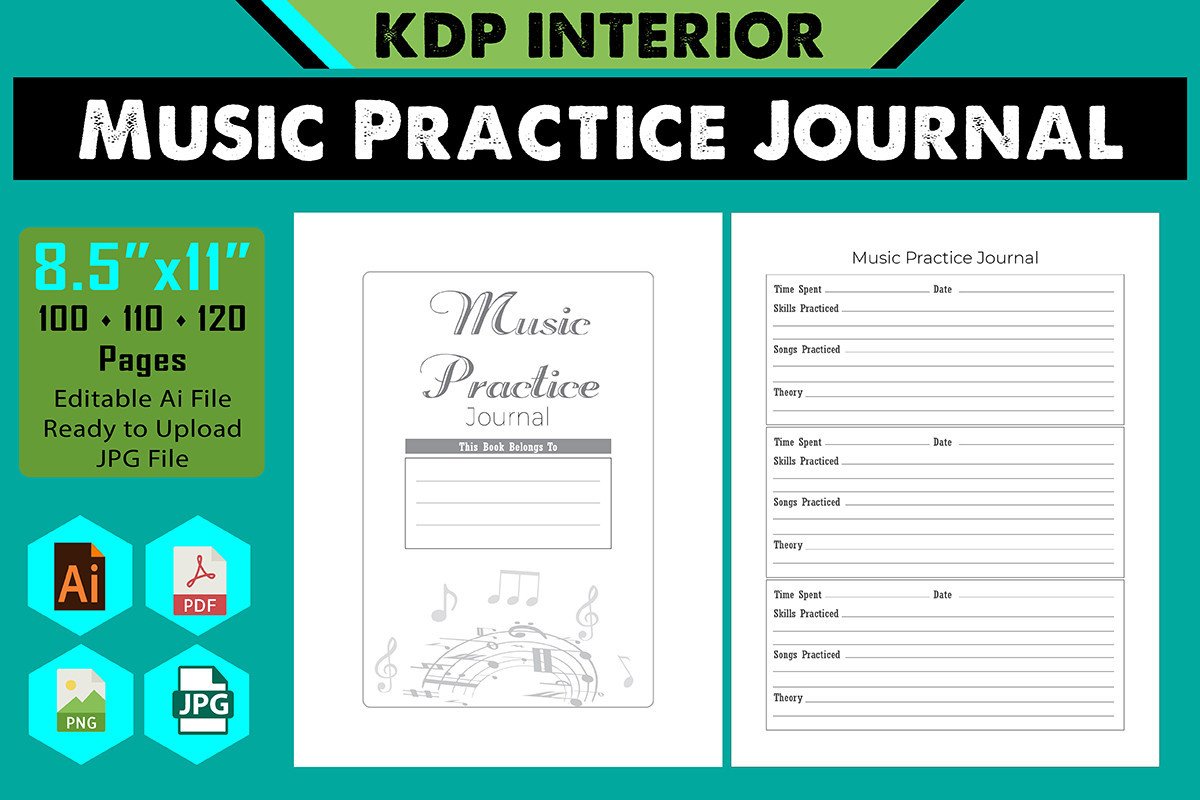 music practice journal: Large Practice Journal from Graphic & KDP Interior Shop original product preview