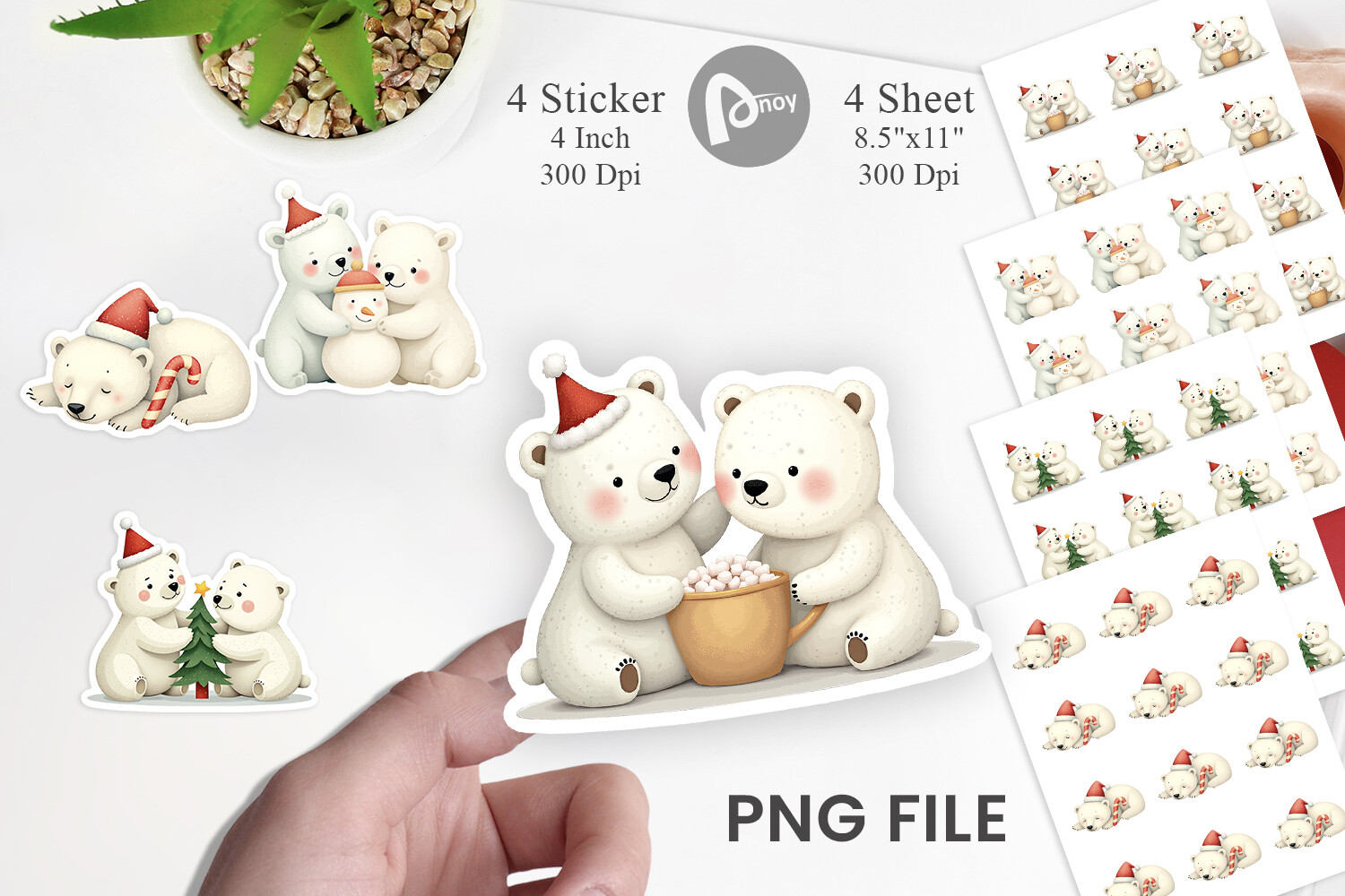 polar bear stickers: Charming Polar Bears in Individual and Sheet Formats original product preview
