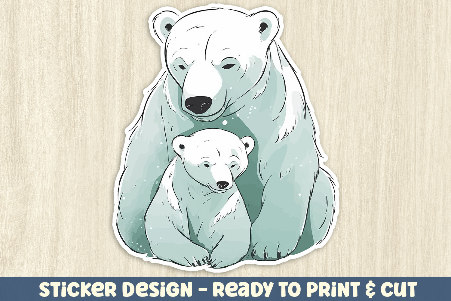 polar bear stickers: Hand-Drawn Polar Bear with a Ready Border original product preview