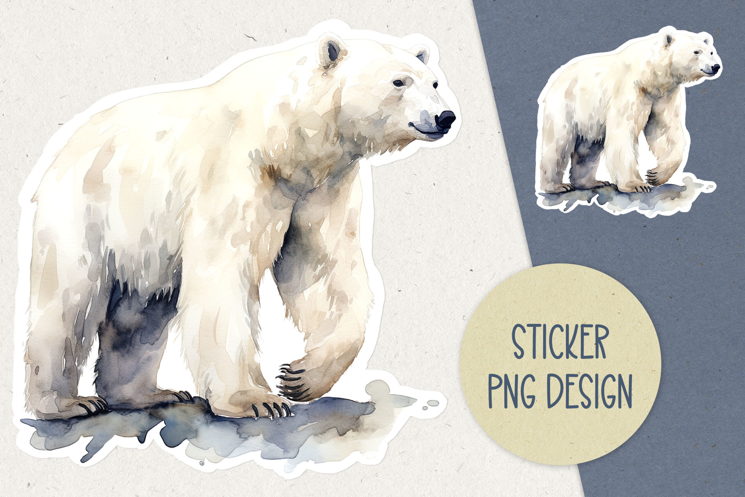 polar bear stickers: Watercolor Polar Bear with a Sticker Border original product preview