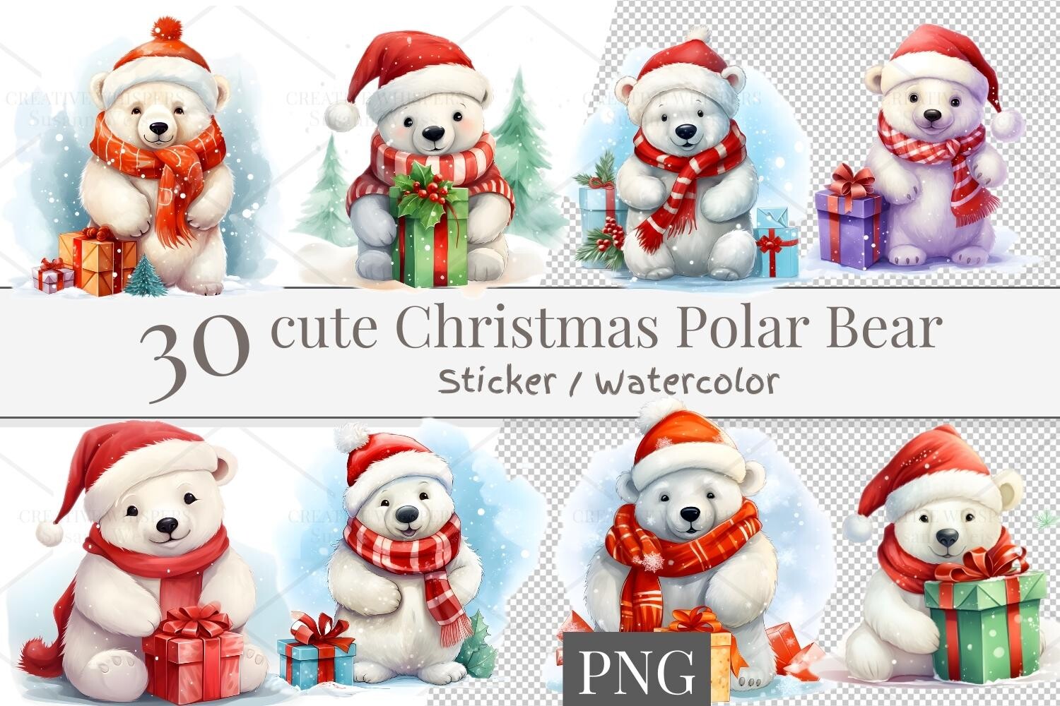 polar bear stickers: Watercolor Bears with Soft and Hard Edges original product preview