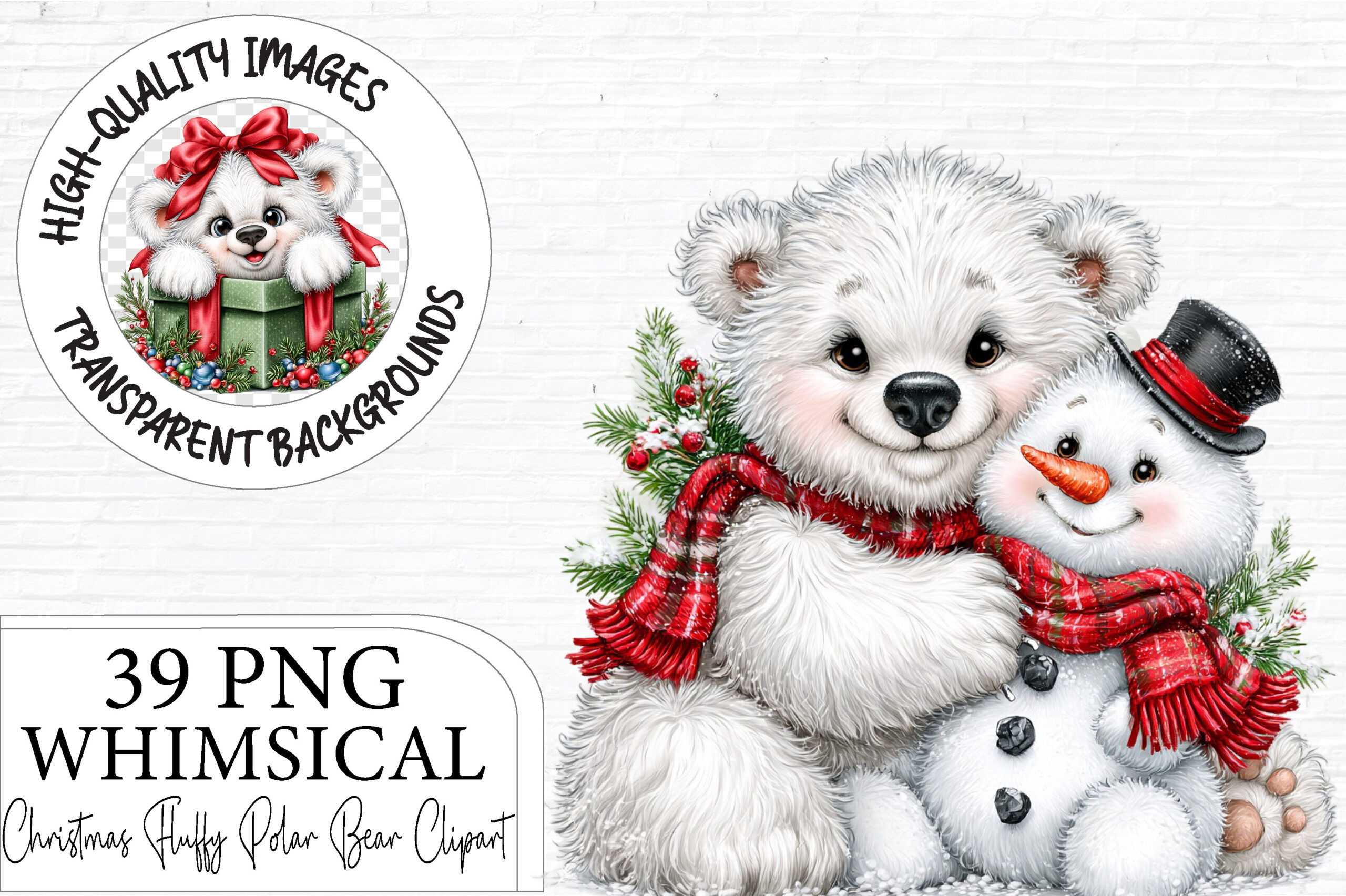 polar bear stickers: Fluffy Christmas Polar Bears in 39 Designs original product preview